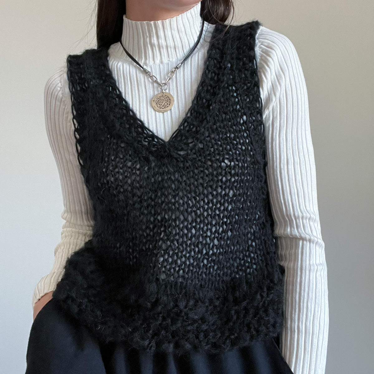 V-Neck Mohair Knitted Vest