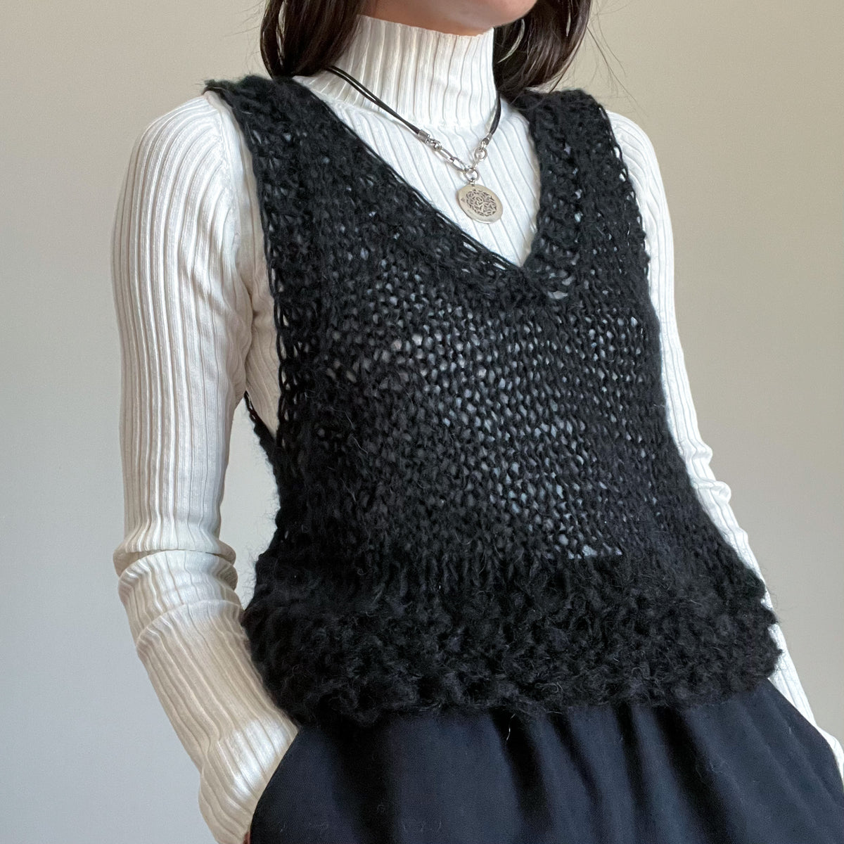 V-Neck Mohair Knitted Vest