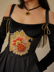 Black Golden Flower Underbust Corset