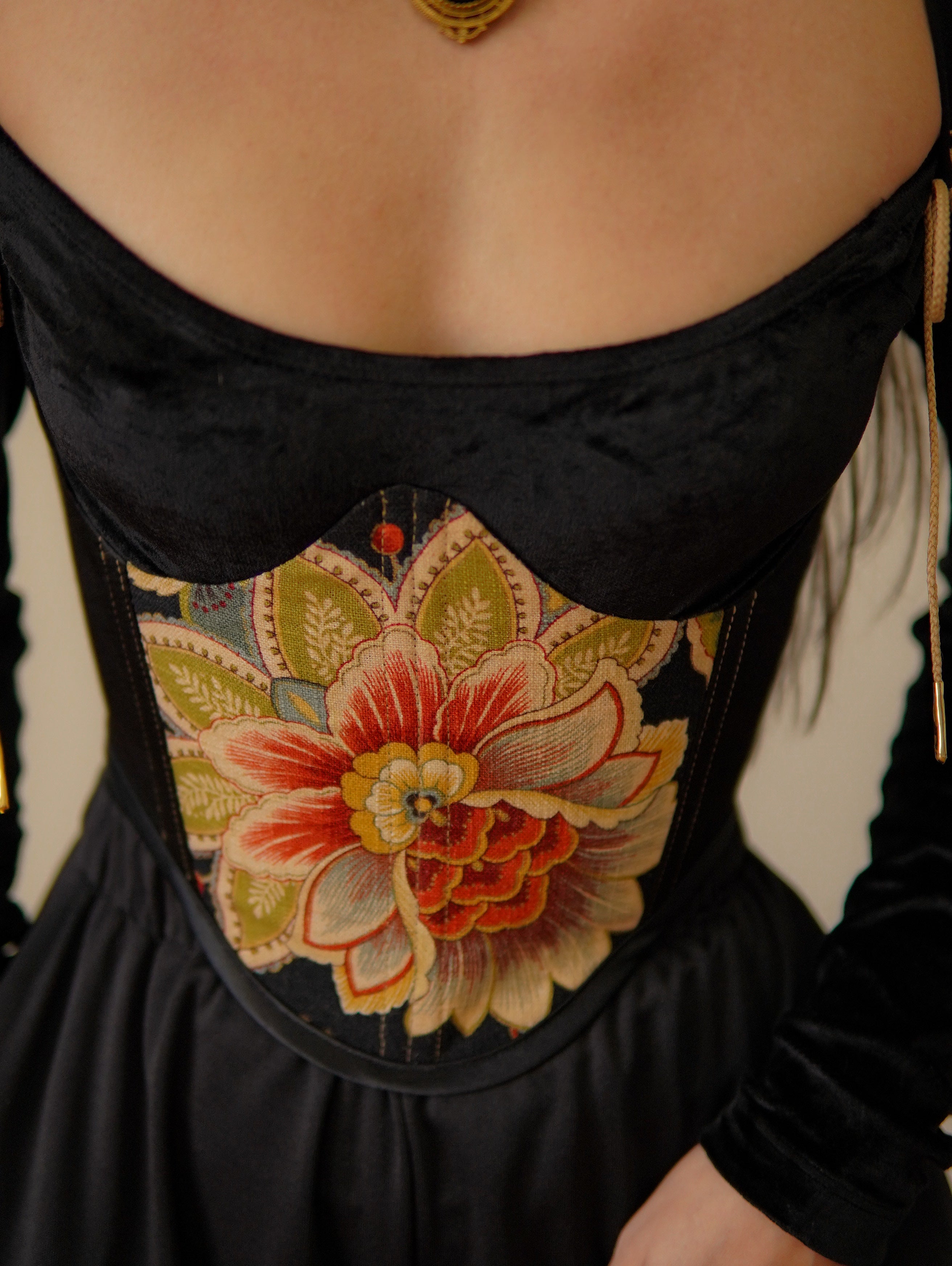 Black Golden Flower Underbust Corset