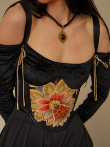 Black Golden Flower Underbust Corset