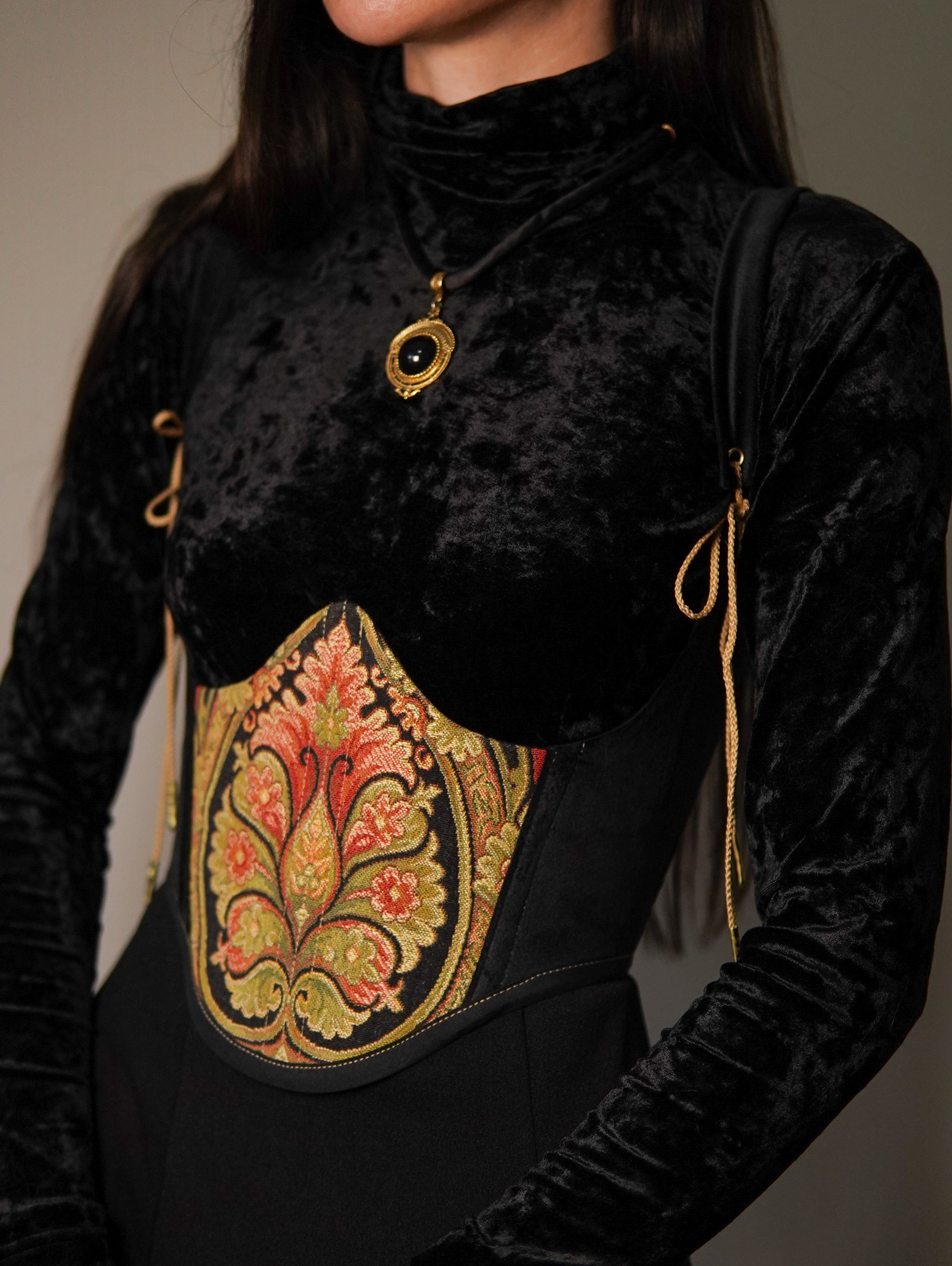 Black Royal Velvet Underbust Corset