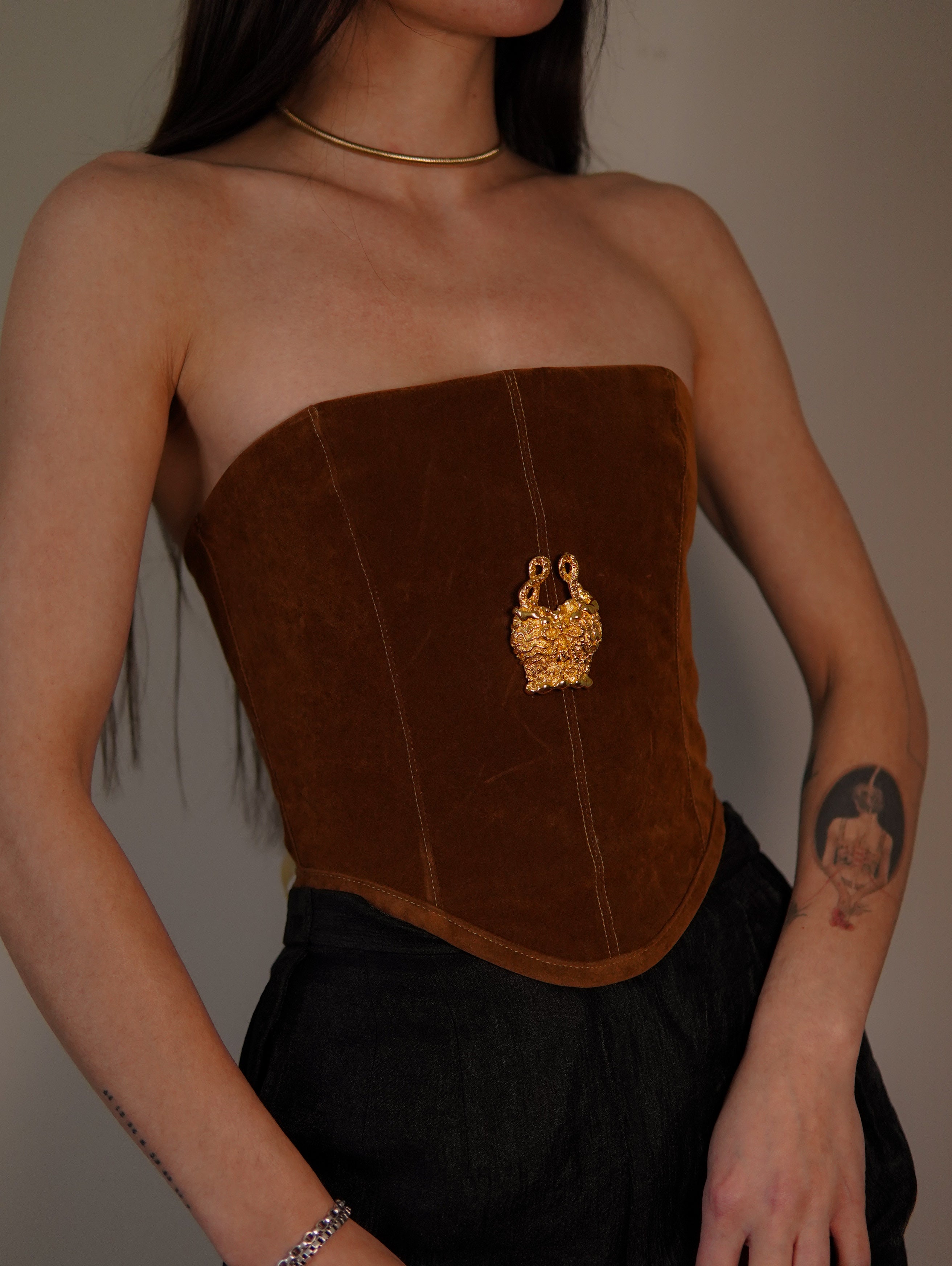 Faux Suede Strapless Corset