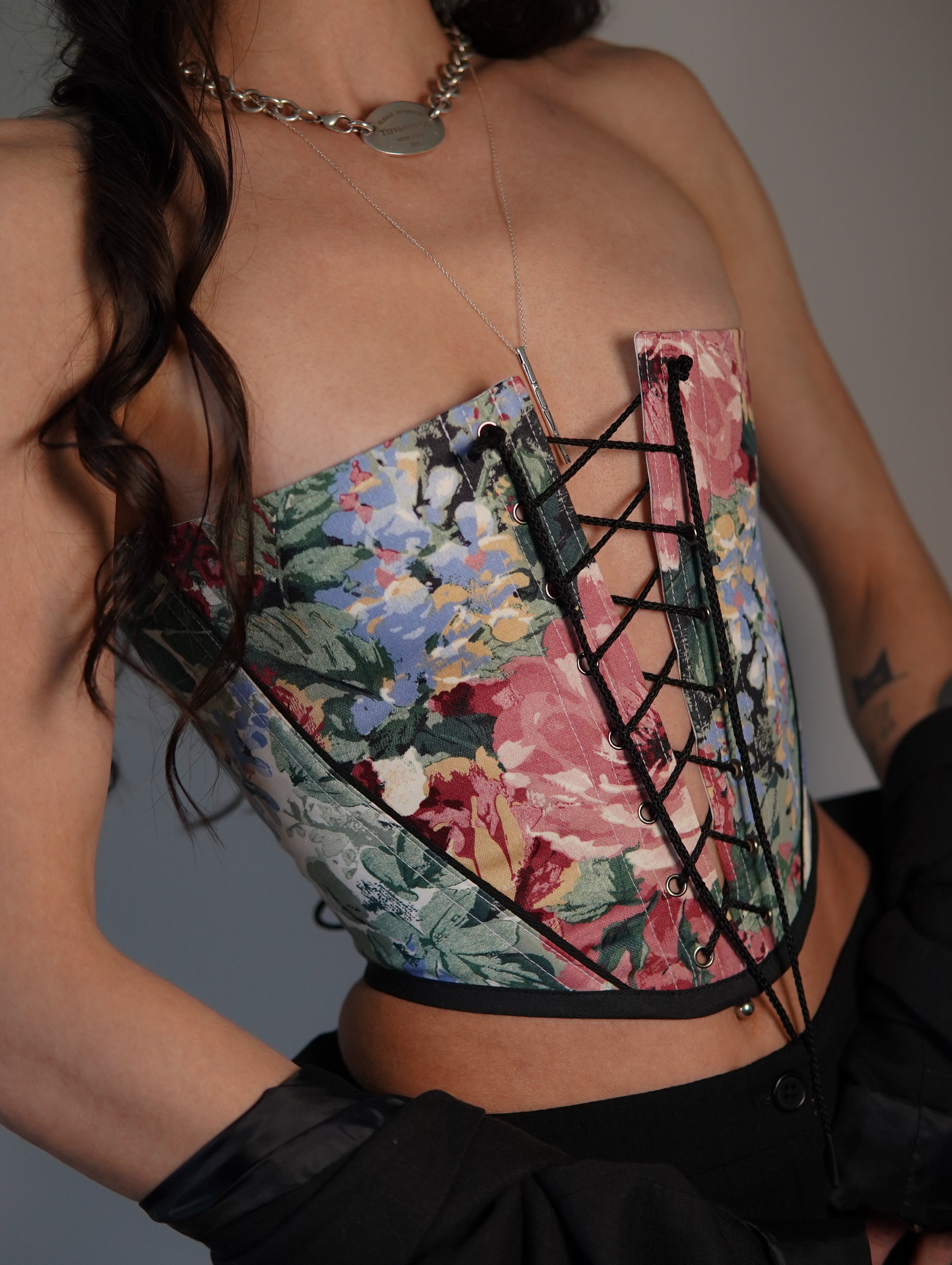 Contrast Floral Strapless Corset