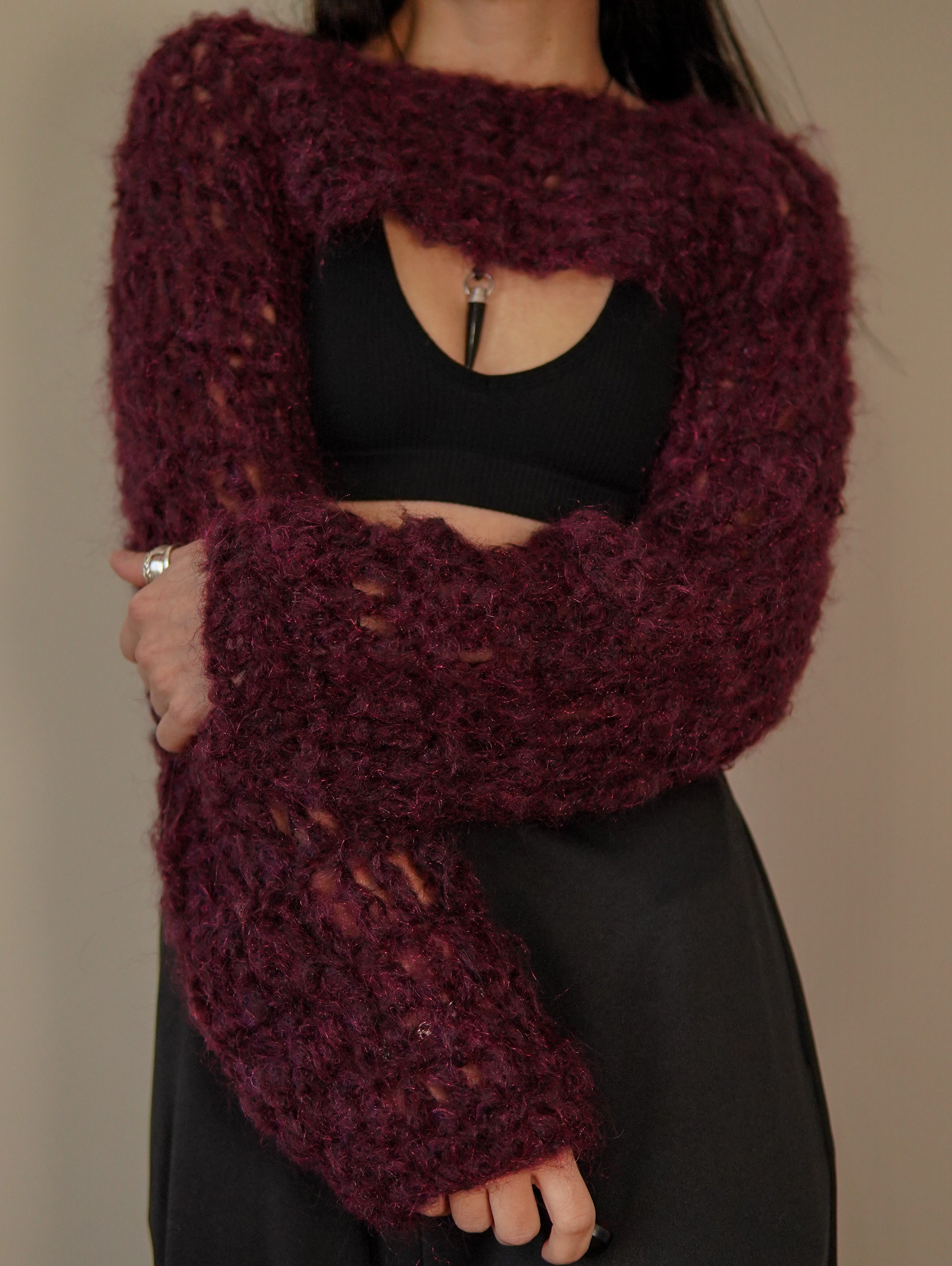 Wine Mohair Shrug V2