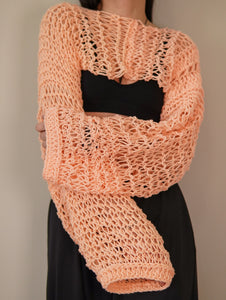 Vibrant Peach Crocheted Shrug