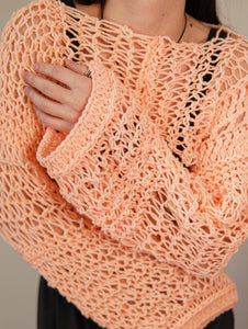 Vibrant Peach Crocheted Shrug