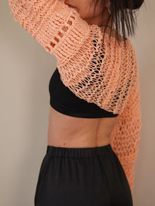 Vibrant Peach Crocheted Shrug