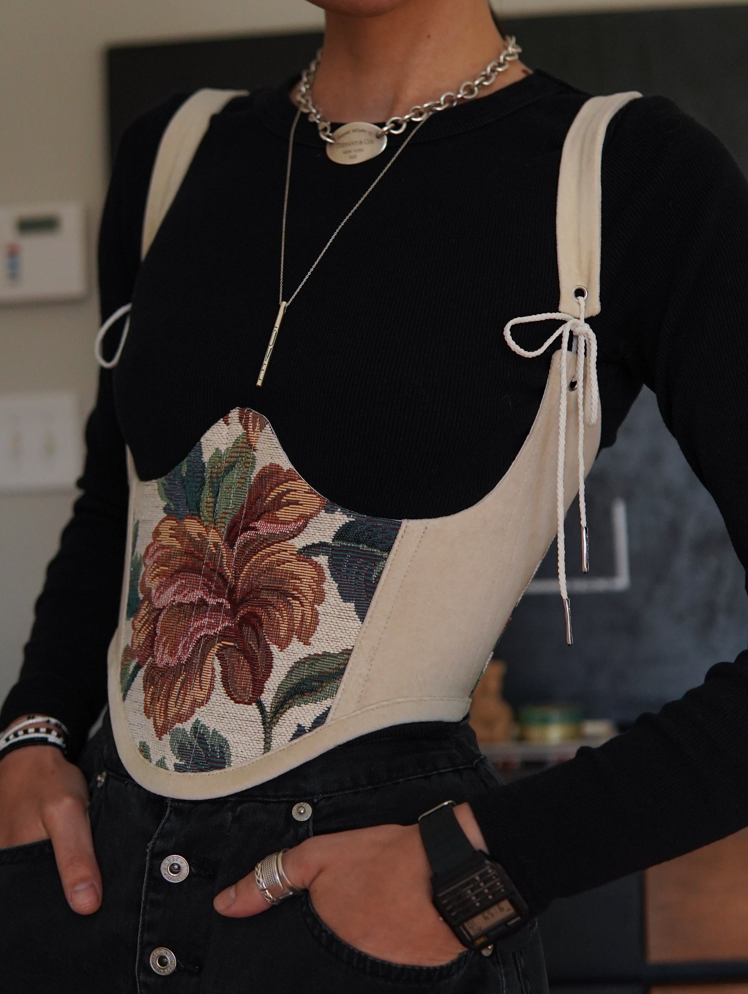 Neutral Vintage Flower Underbust Corset
