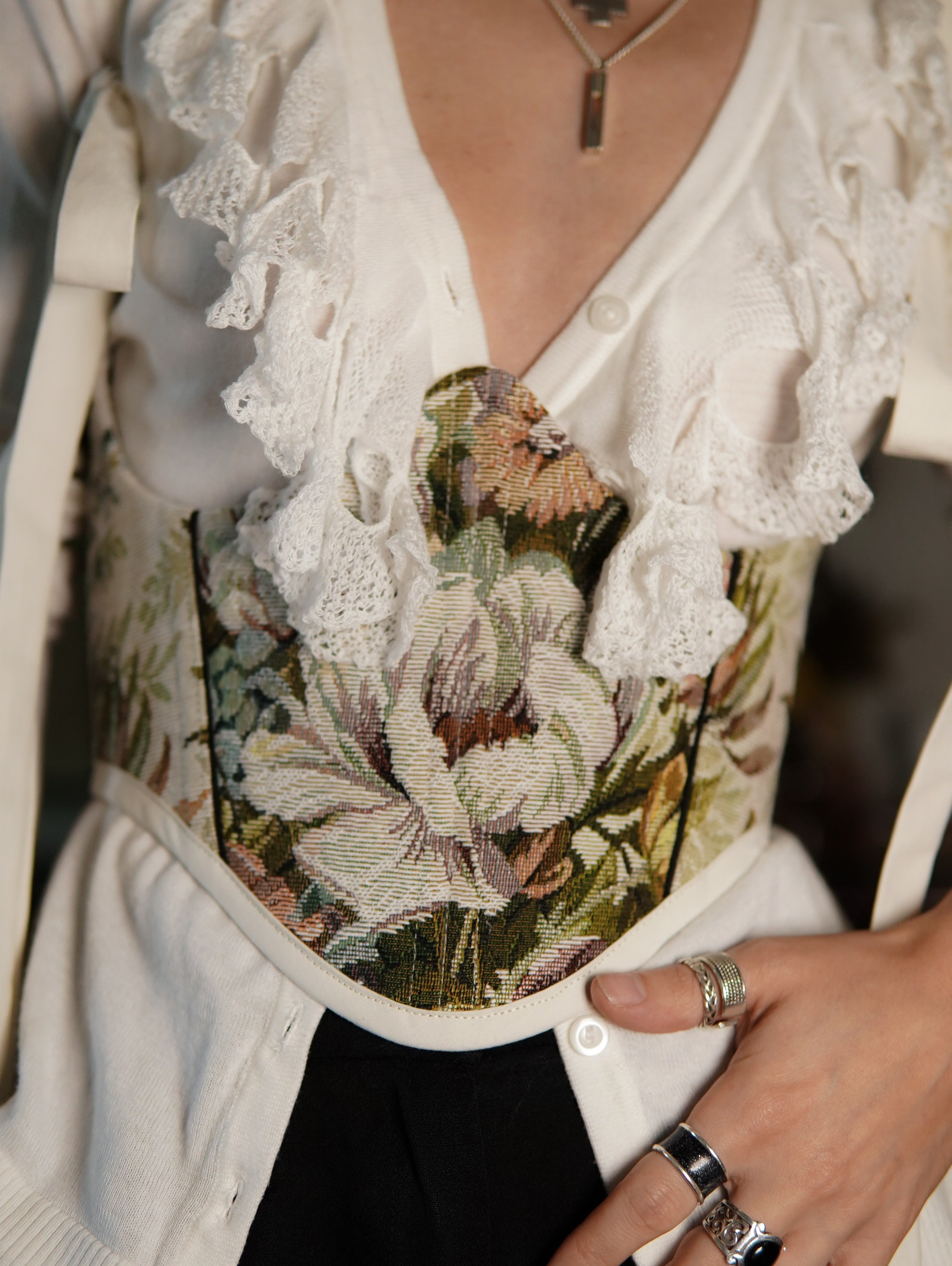 Floral Bow Tie Underbust Corset