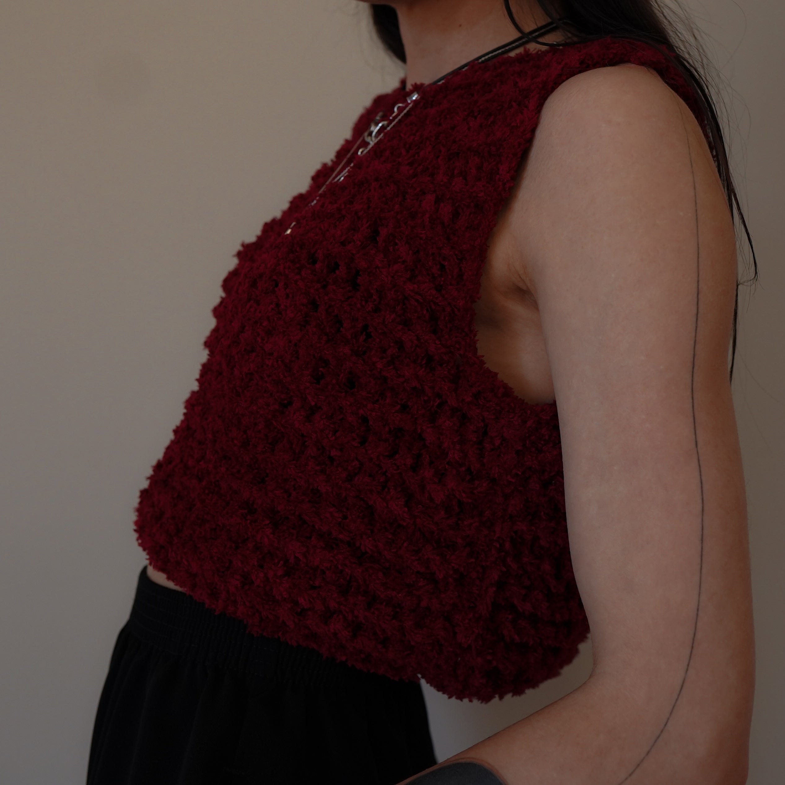 Fuzzy Wine Knitted Vest