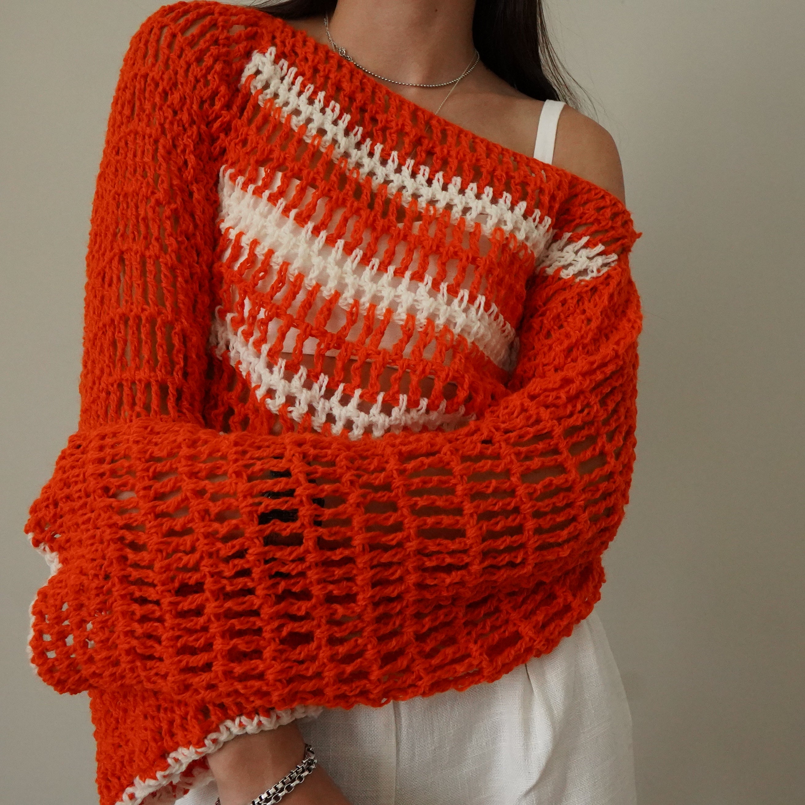 Pumpkin Crocheted Cropped Sweater
