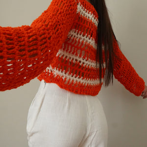 Pumpkin Crocheted Cropped Sweater