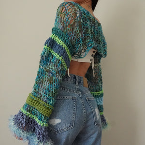 Mix Texture Green Crocheted Shrug