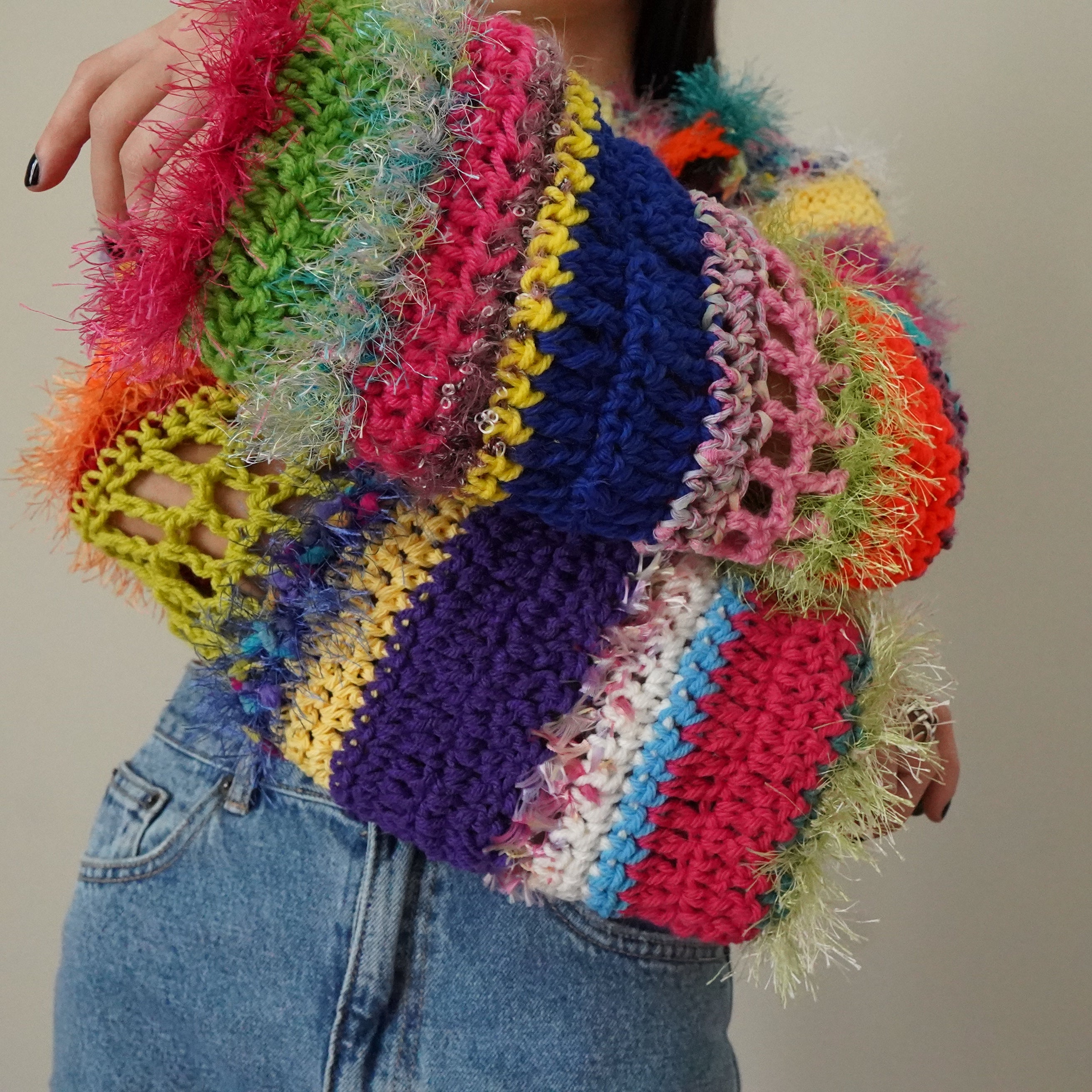 Rainbow Crocheted Shrug Bolero V19