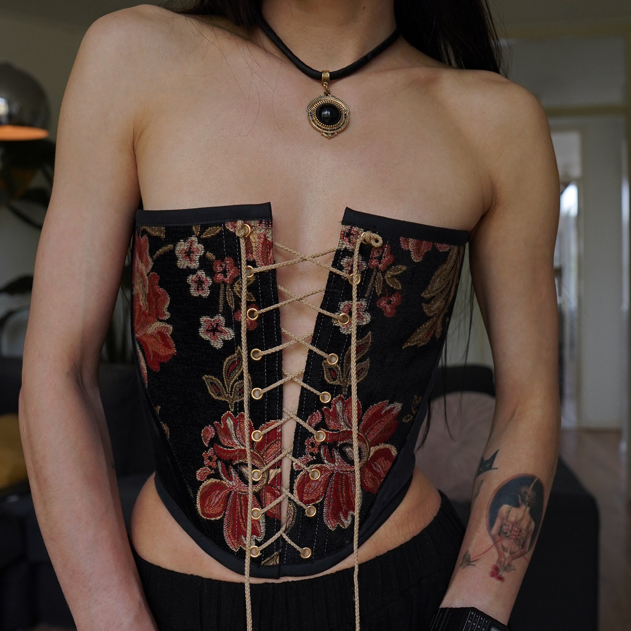 Floral Velvet Strapless Corset