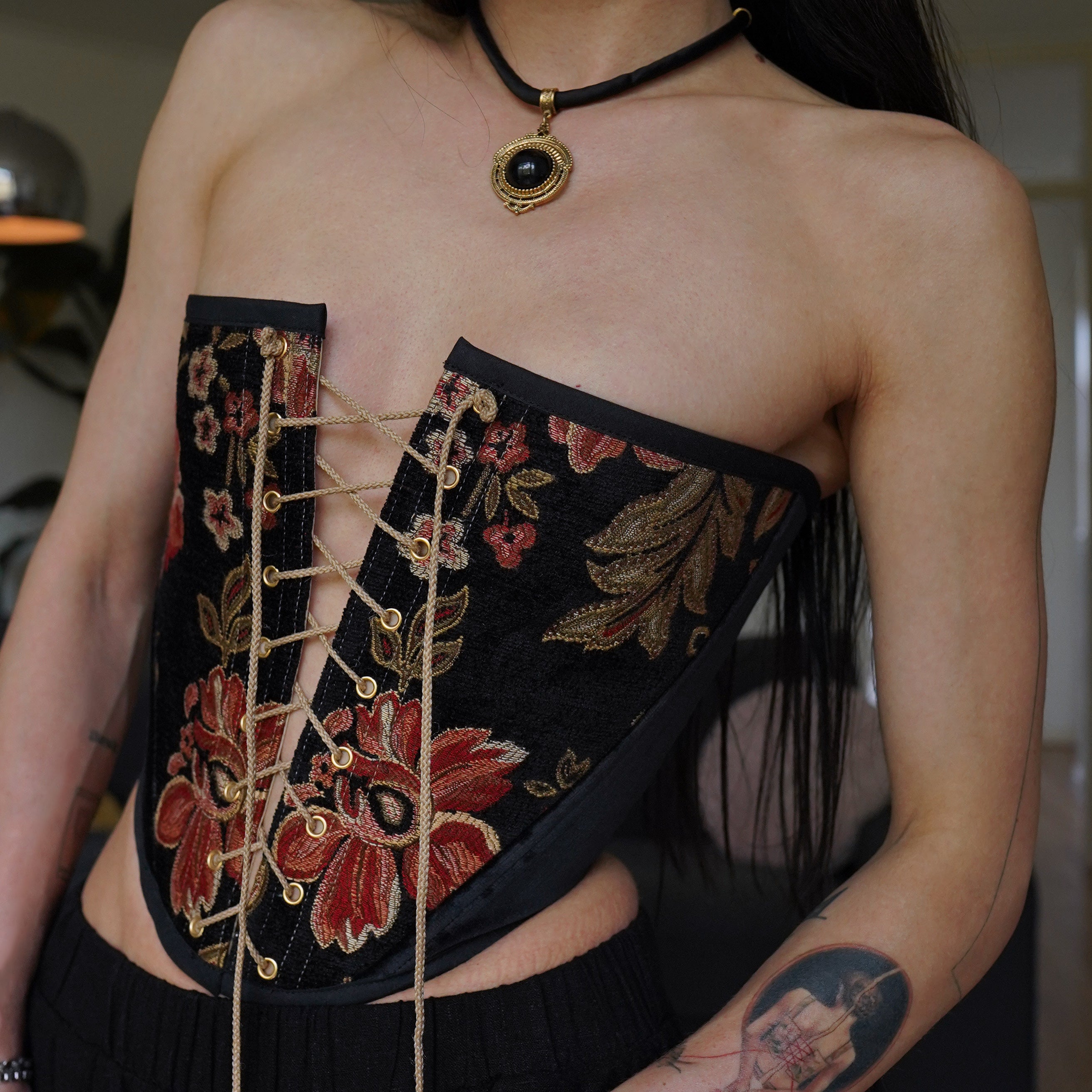 Floral Velvet Strapless Corset