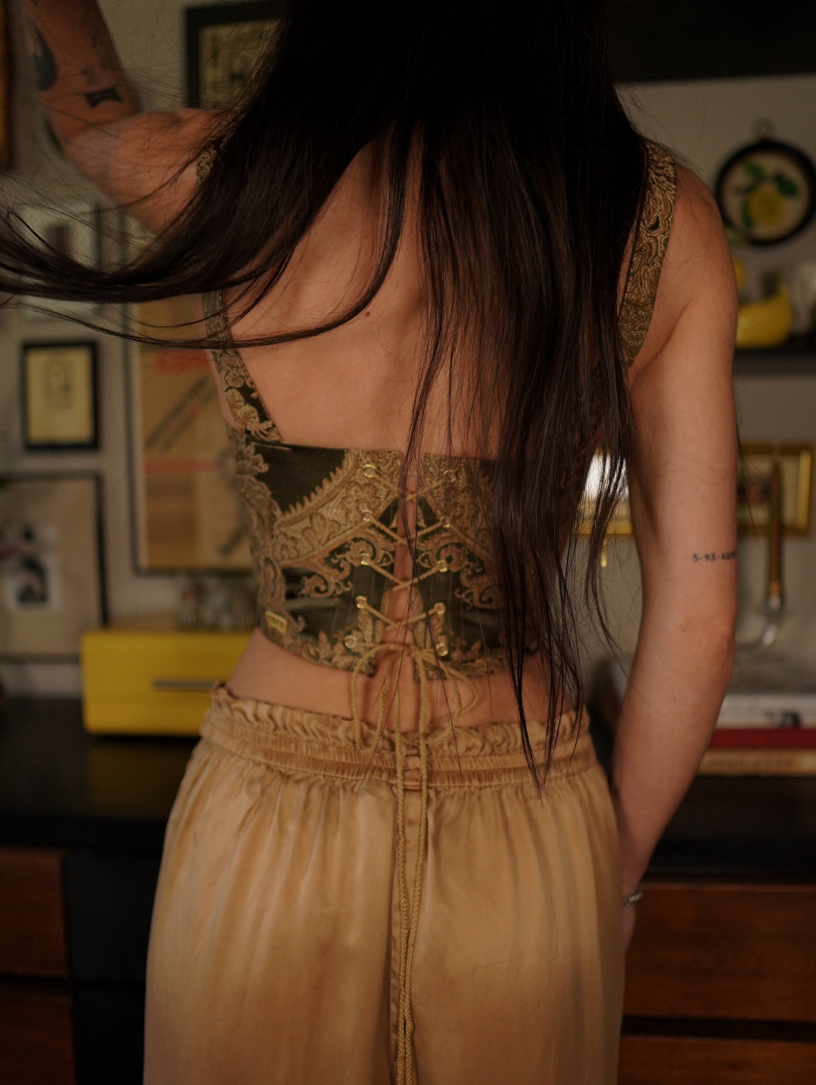 Green Golden Brocade Corset