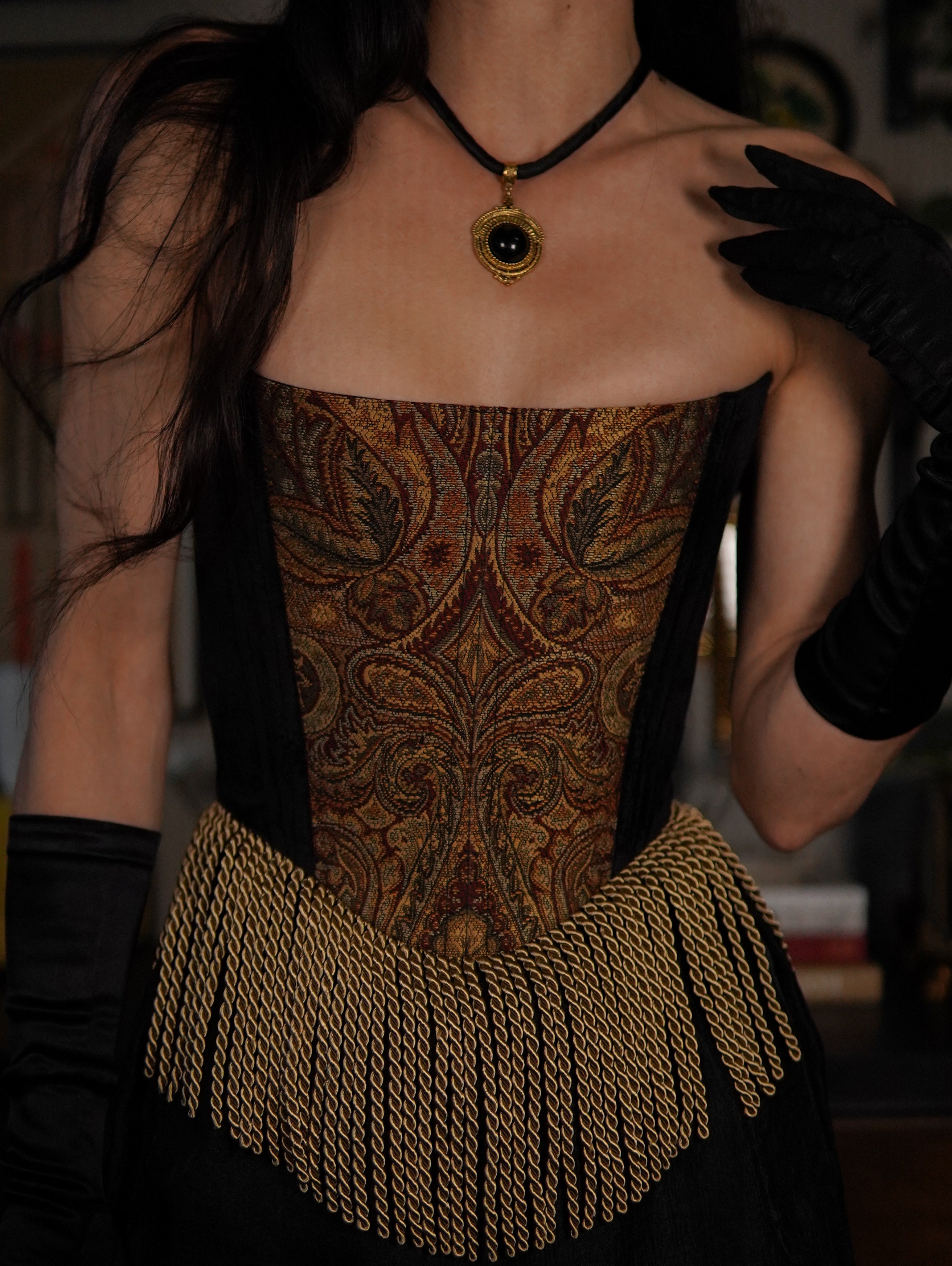 Brocade Fringe Tapestry Corset