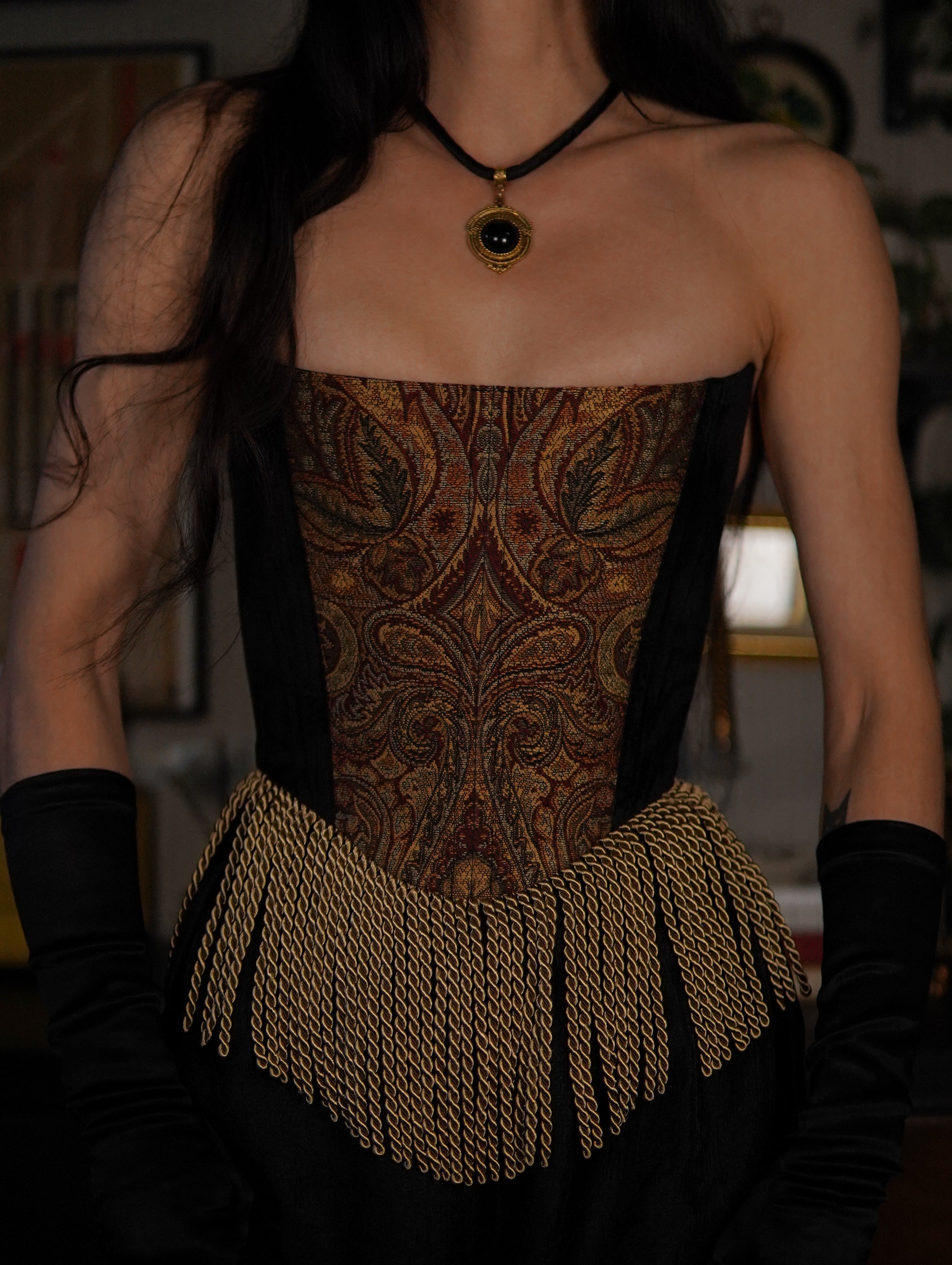 Brocade Fringe Tapestry Corset