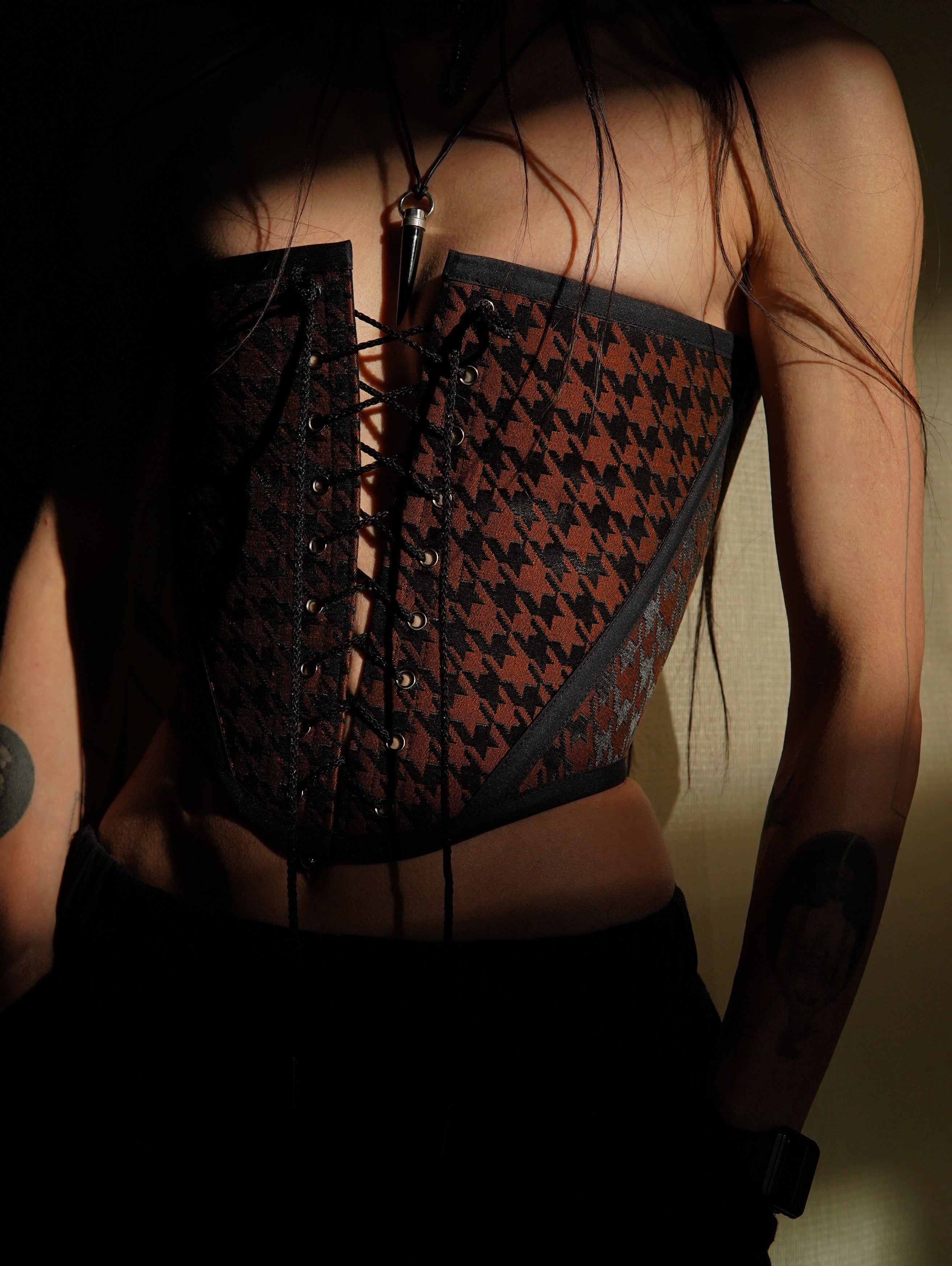 Houdstooth Strapless Corset