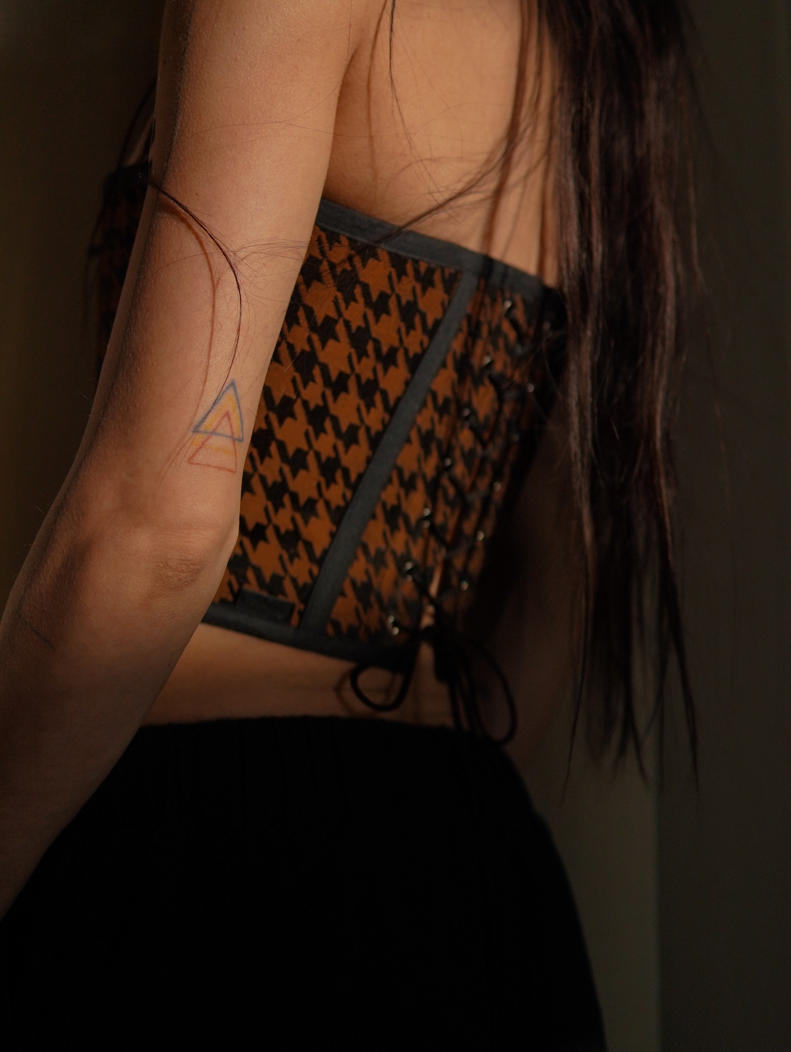 Houdstooth Strapless Corset