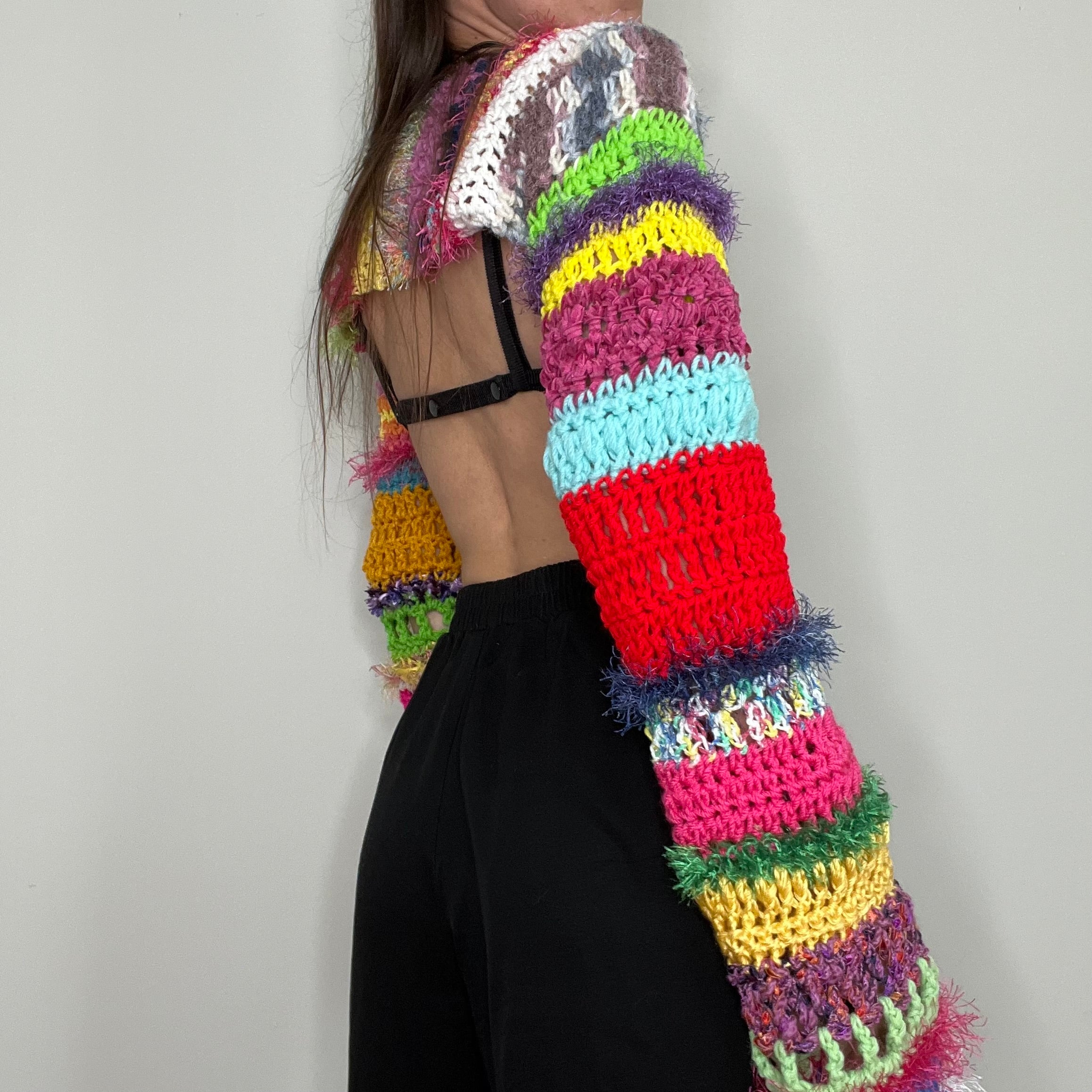 Rainbow Crocheted Shrug Bolero V16