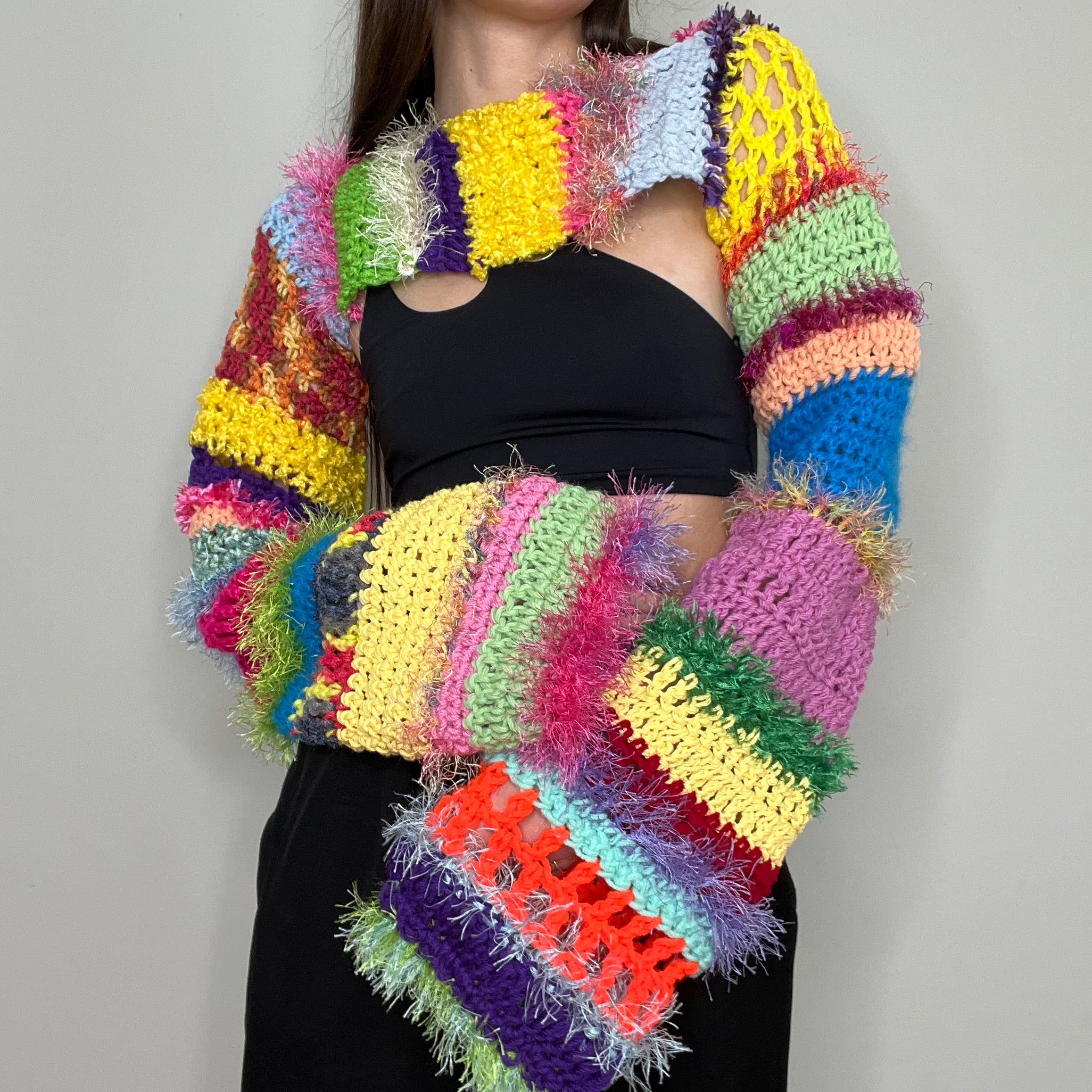 Rainbow Crocheted Shrug Bolero V17
