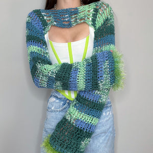 Fuzzy Greens Crocheted Shrug