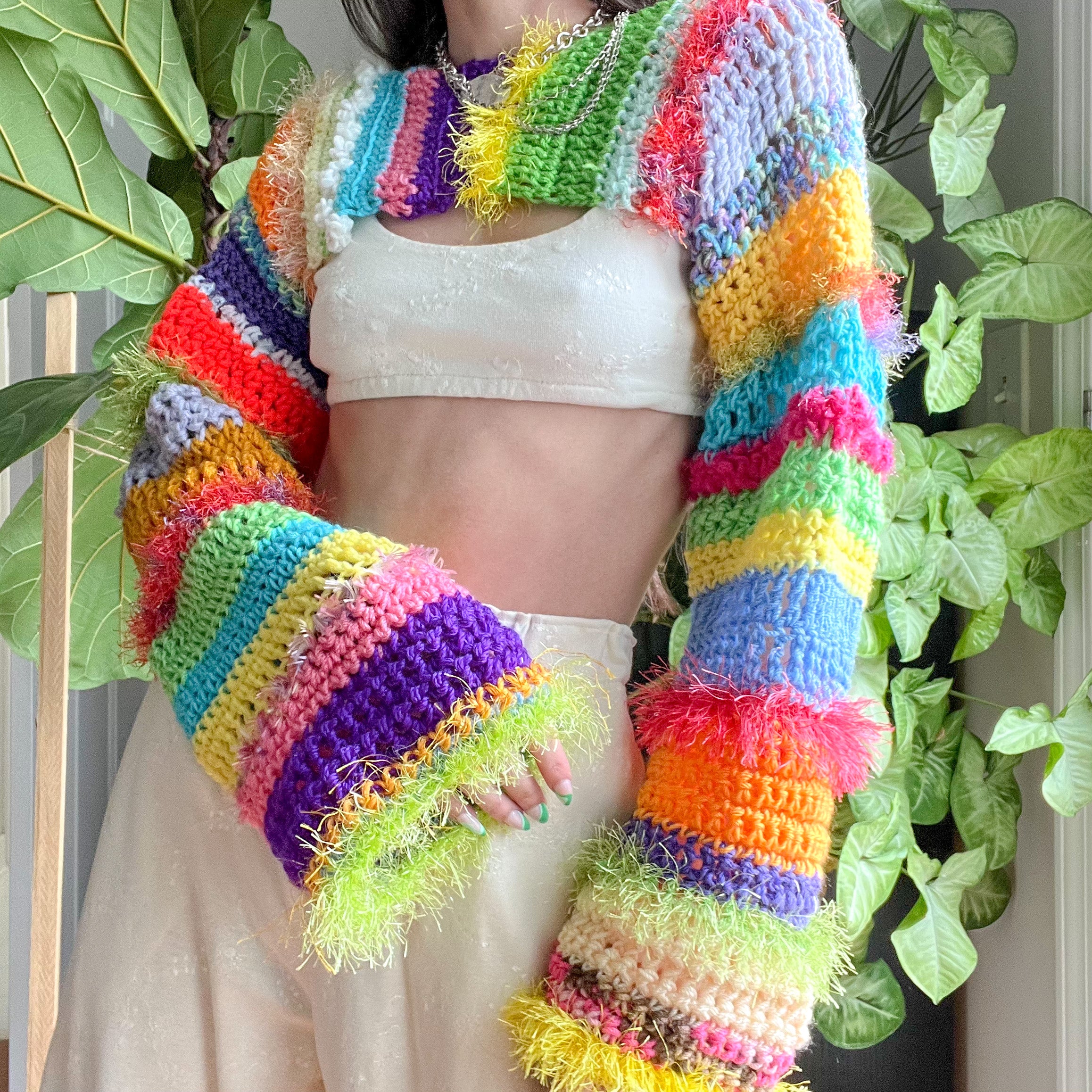 Rainbow Crocheted Shrug Bolero V4