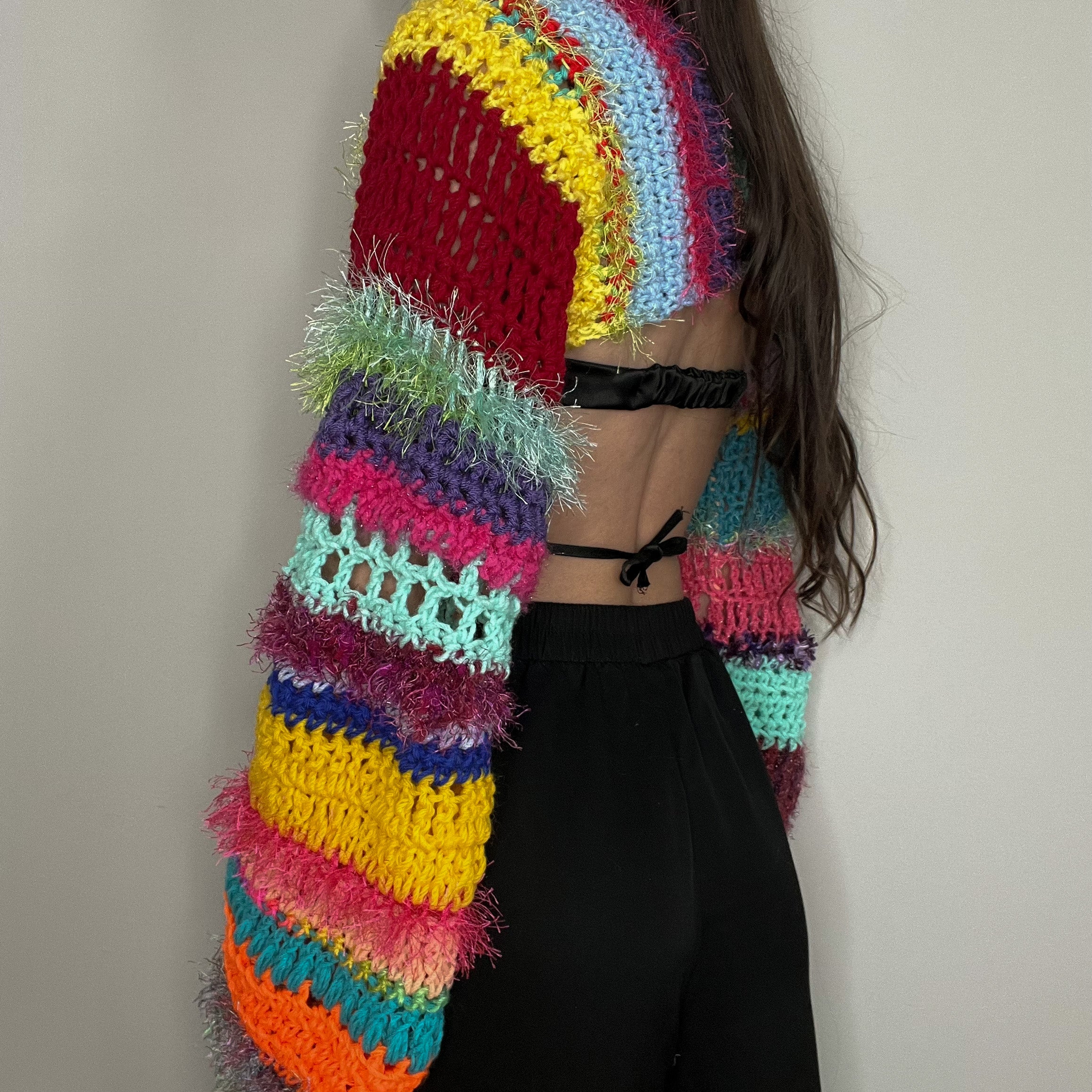 Rainbow Crocheted Shrug Bolero V13