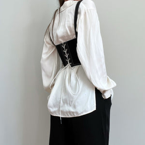 Black and Off White Toile Under Bust Corset