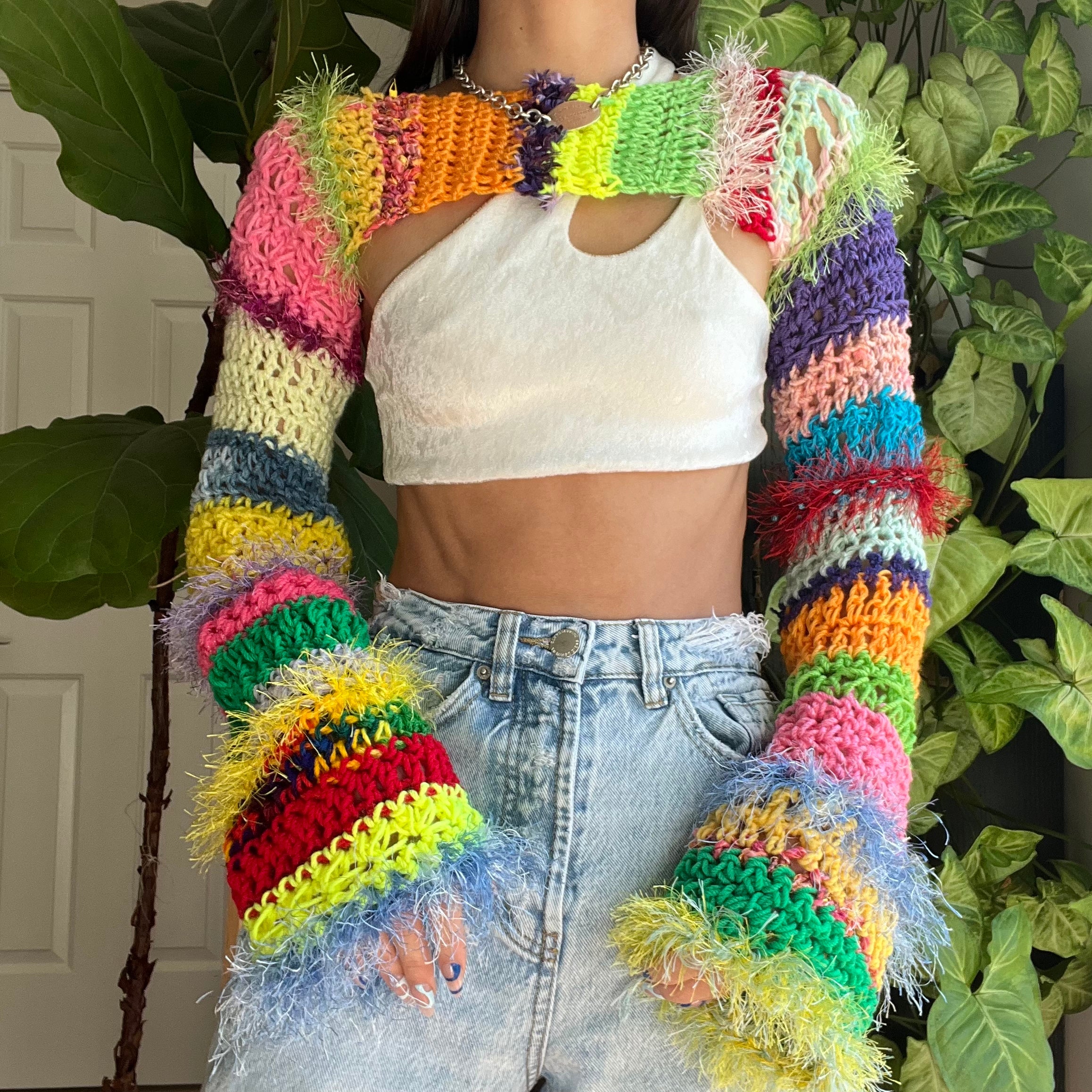 Rainbow Crocheted Shrug Bolero V7