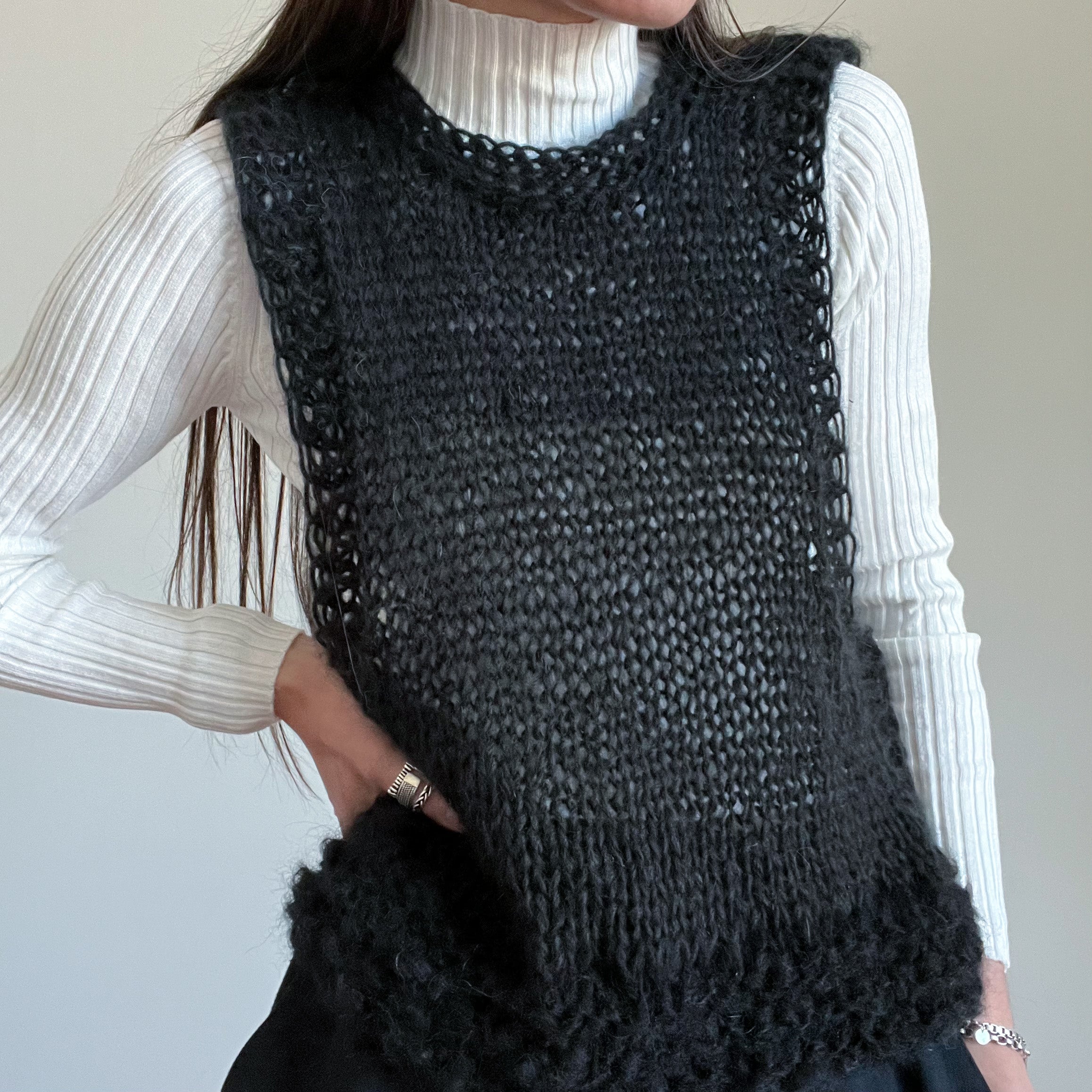 Crew Neck Mohair Knitted Vest