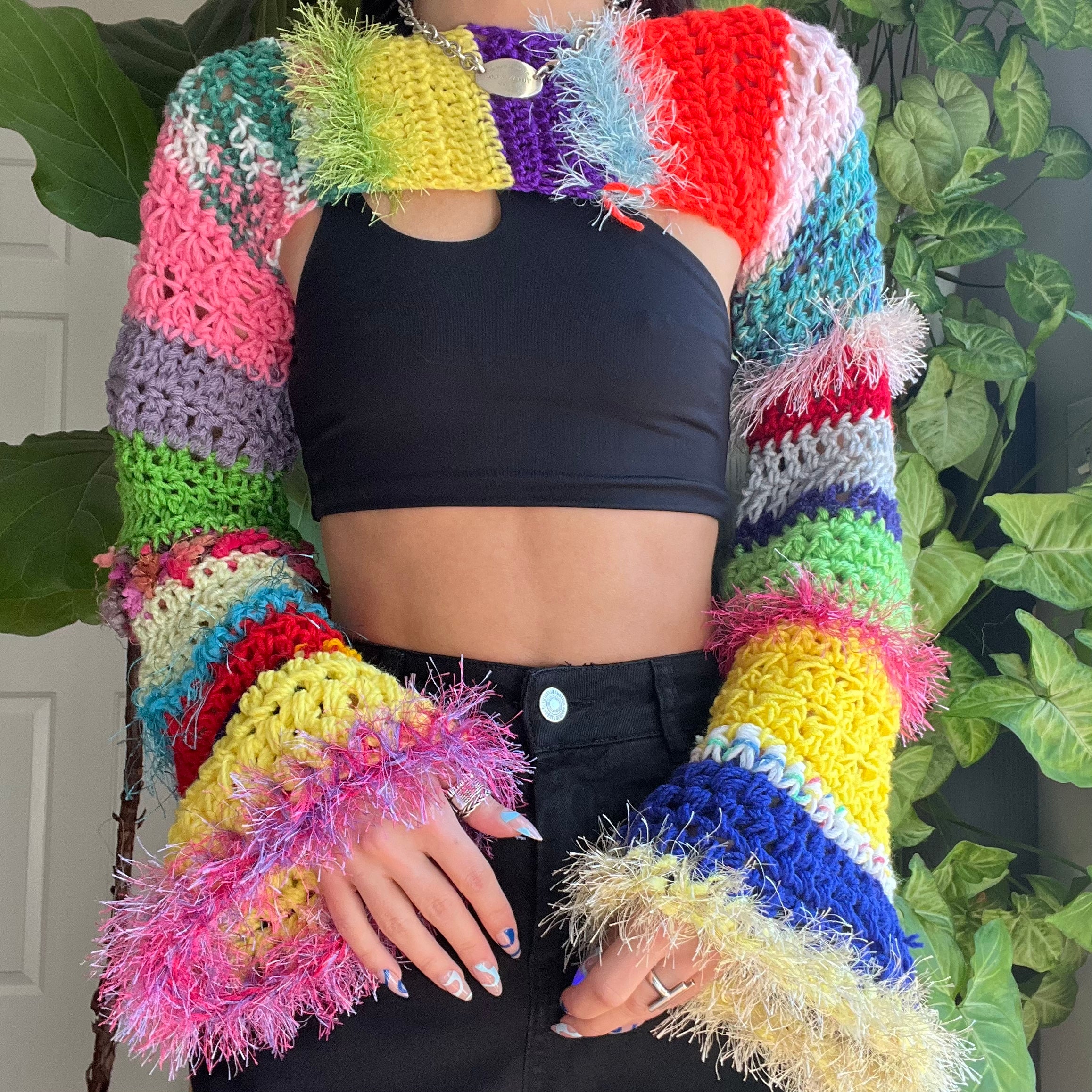 Rainbow Crocheted Shrug Bolero V12