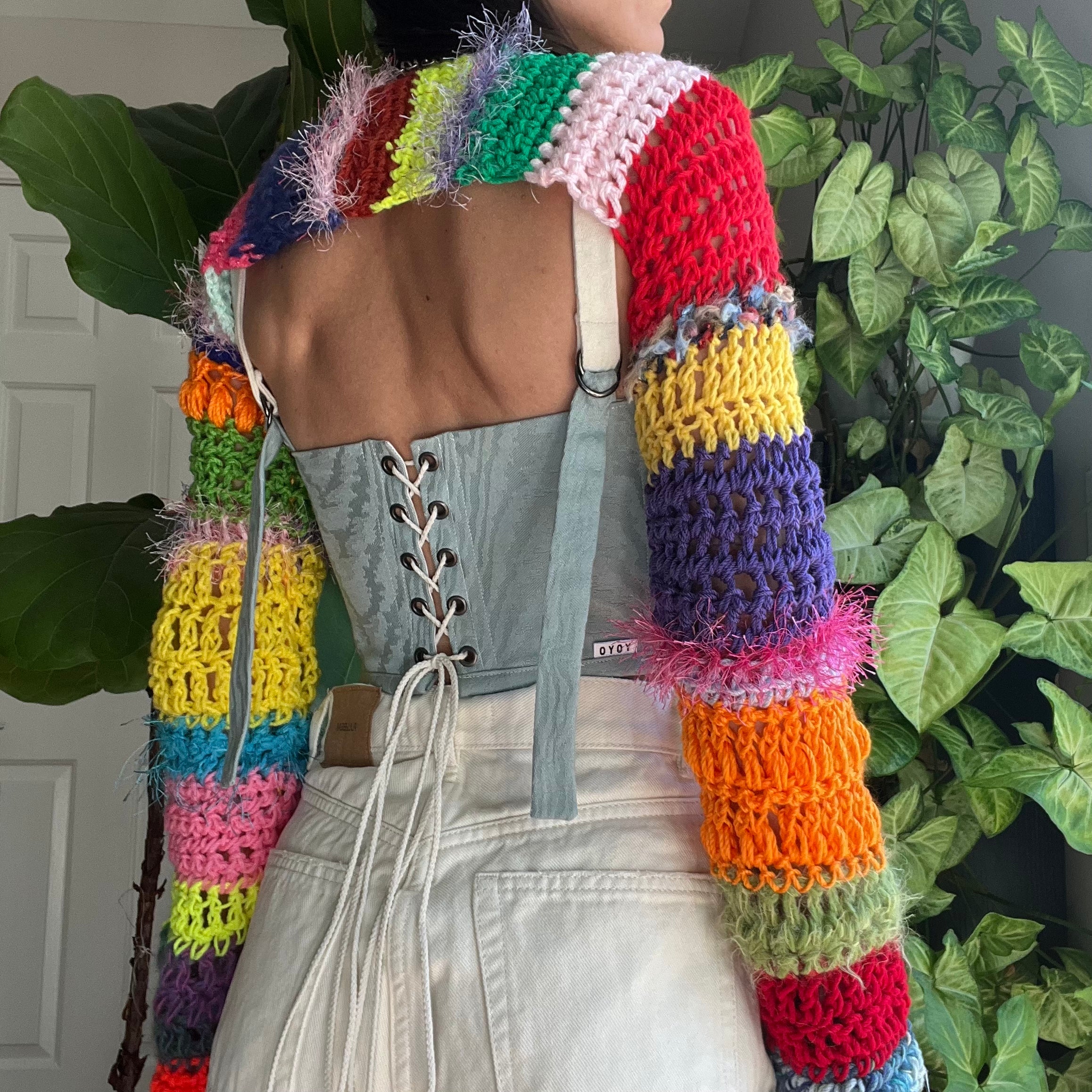 Rainbow Crocheted Shrug Bolero V9
