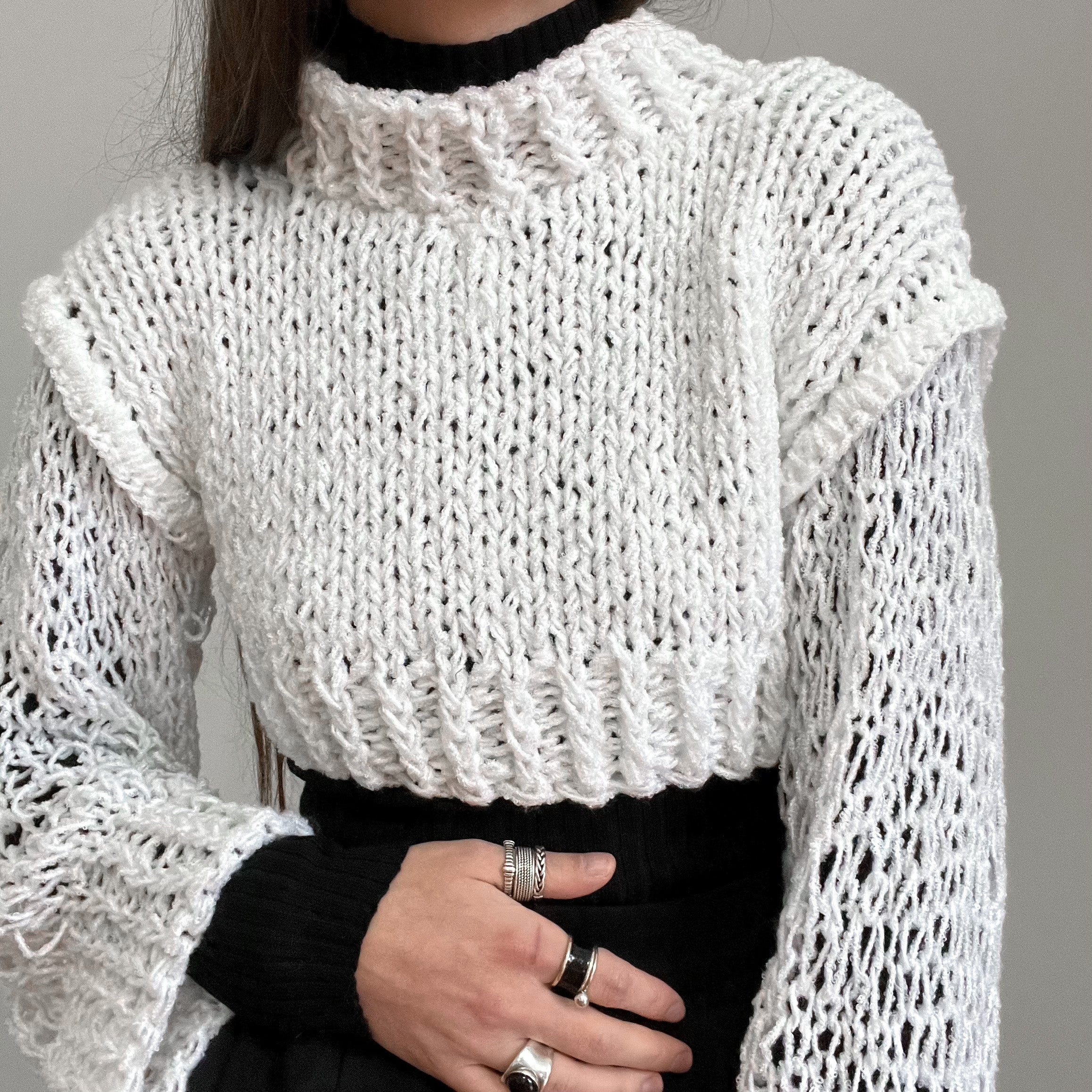 White Mock Neck cropped Sweater