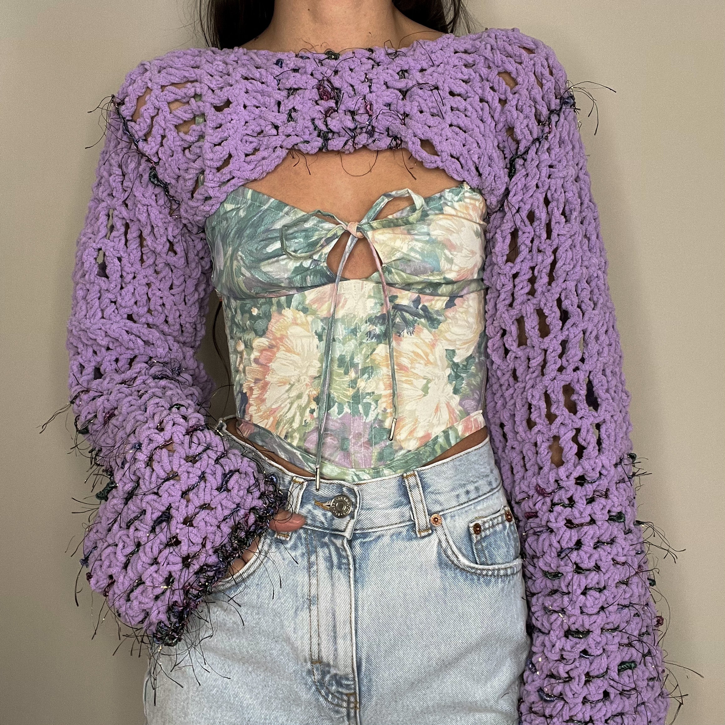 Mauve Chunky Crocheted Shrug