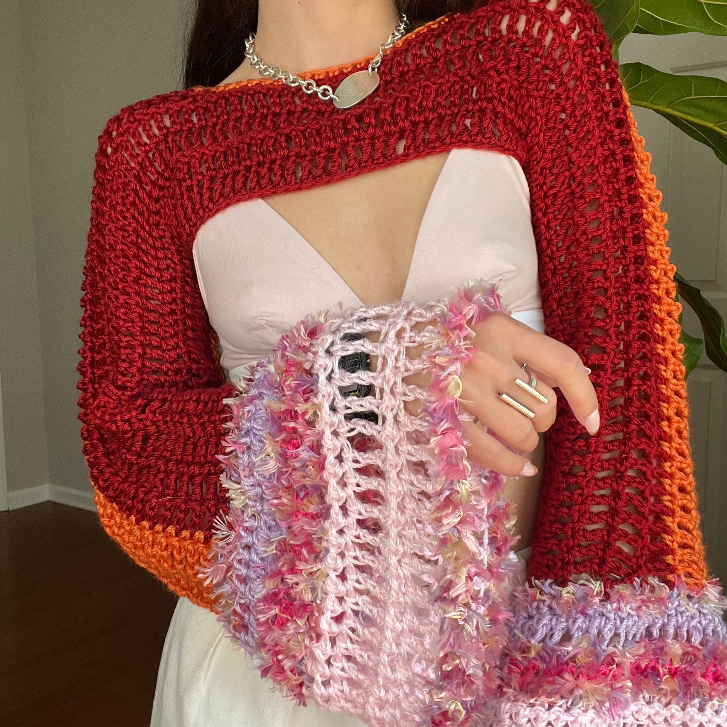 Bell Sleeve Crocheted Shrug Bolero