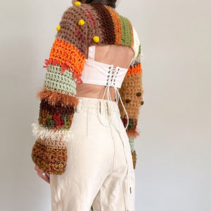 Pom Pom Rainbow Crocheted Shrug