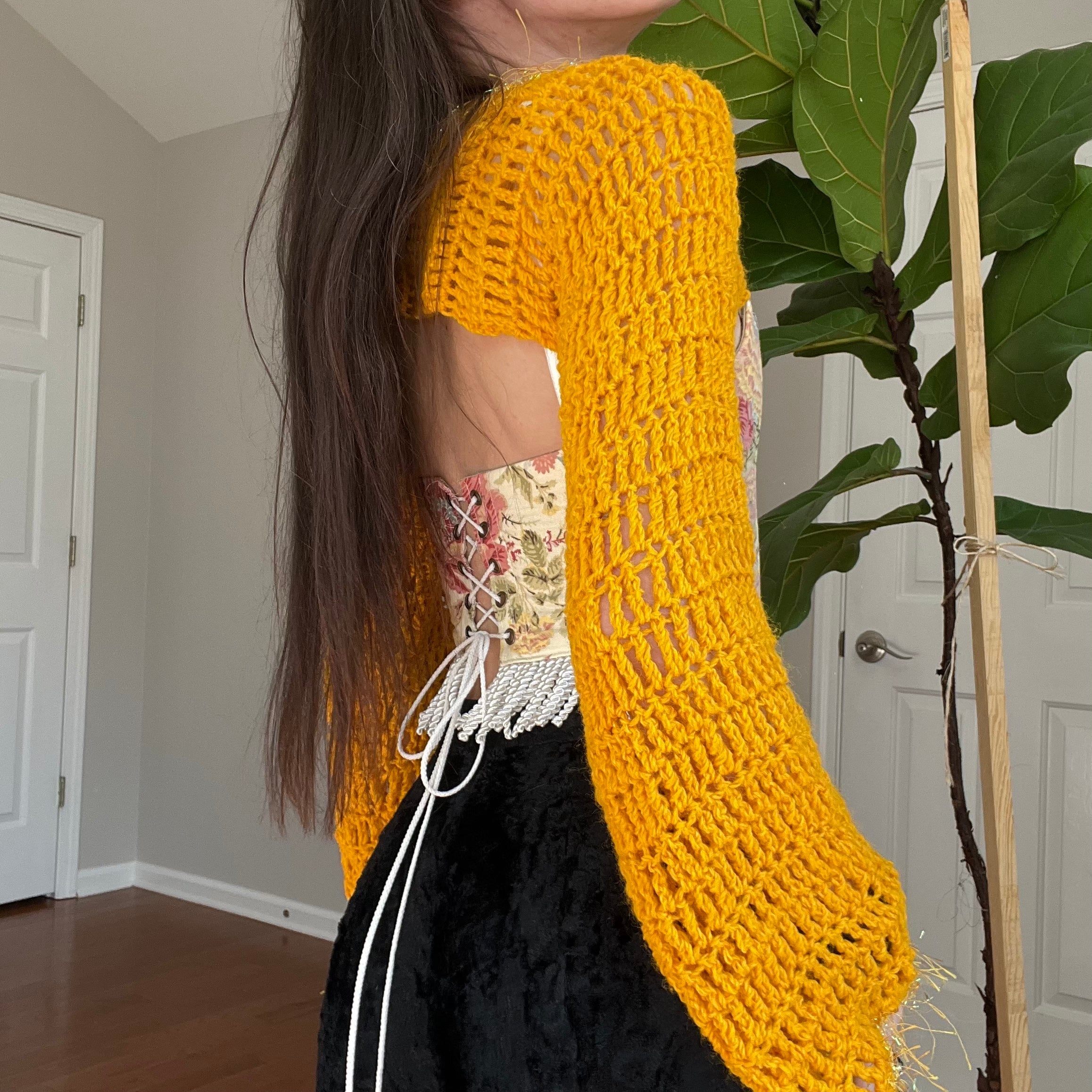 Mustard Crocheted Shrug Bolero