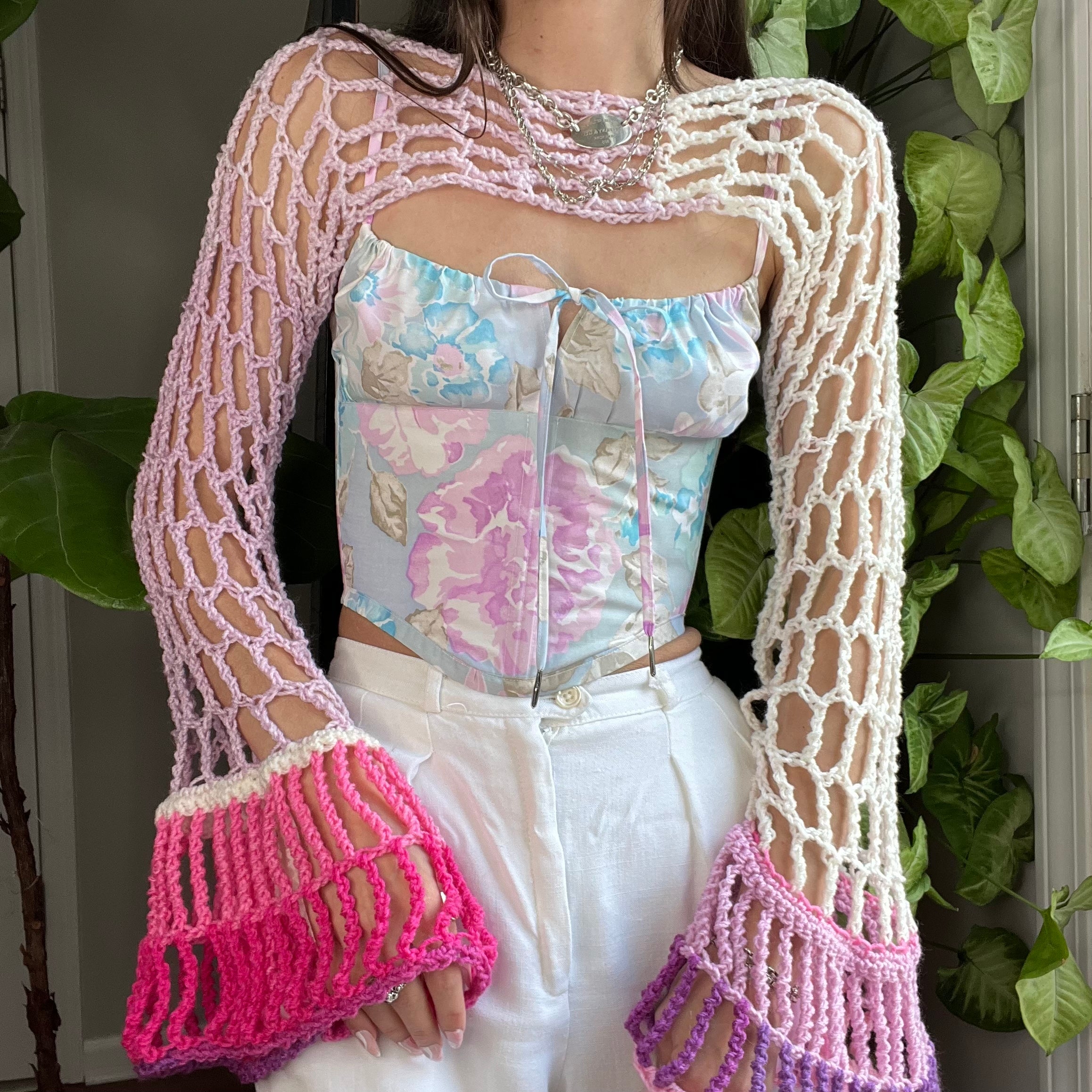 Pastel Cotton Candy Crocheted Shrug Bolero