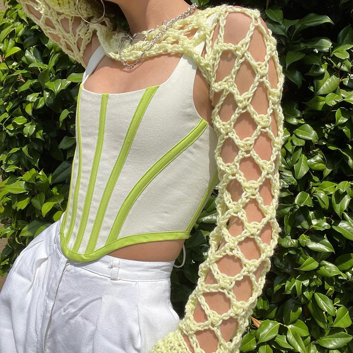 Highlighter Green Crocheted Shrug Bolero