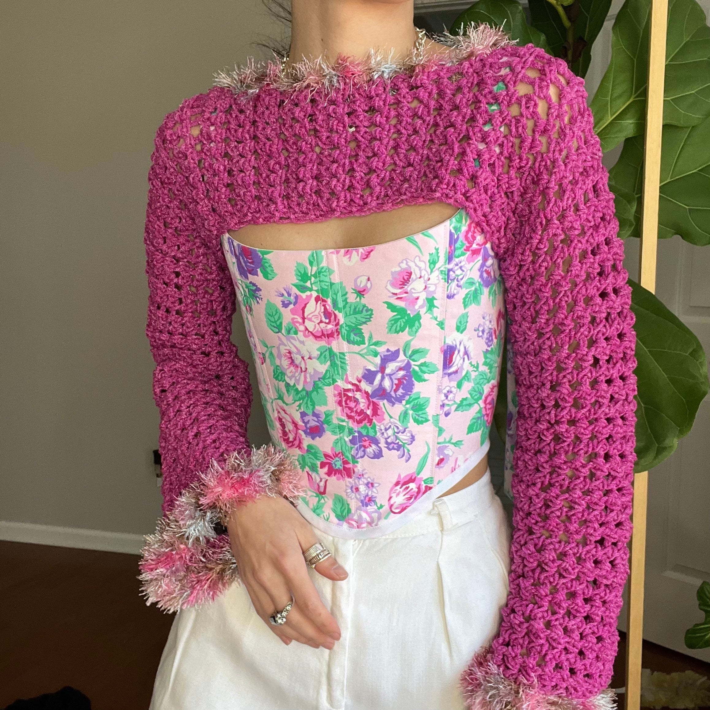 Hot pink Crocheted Shrug Bolero