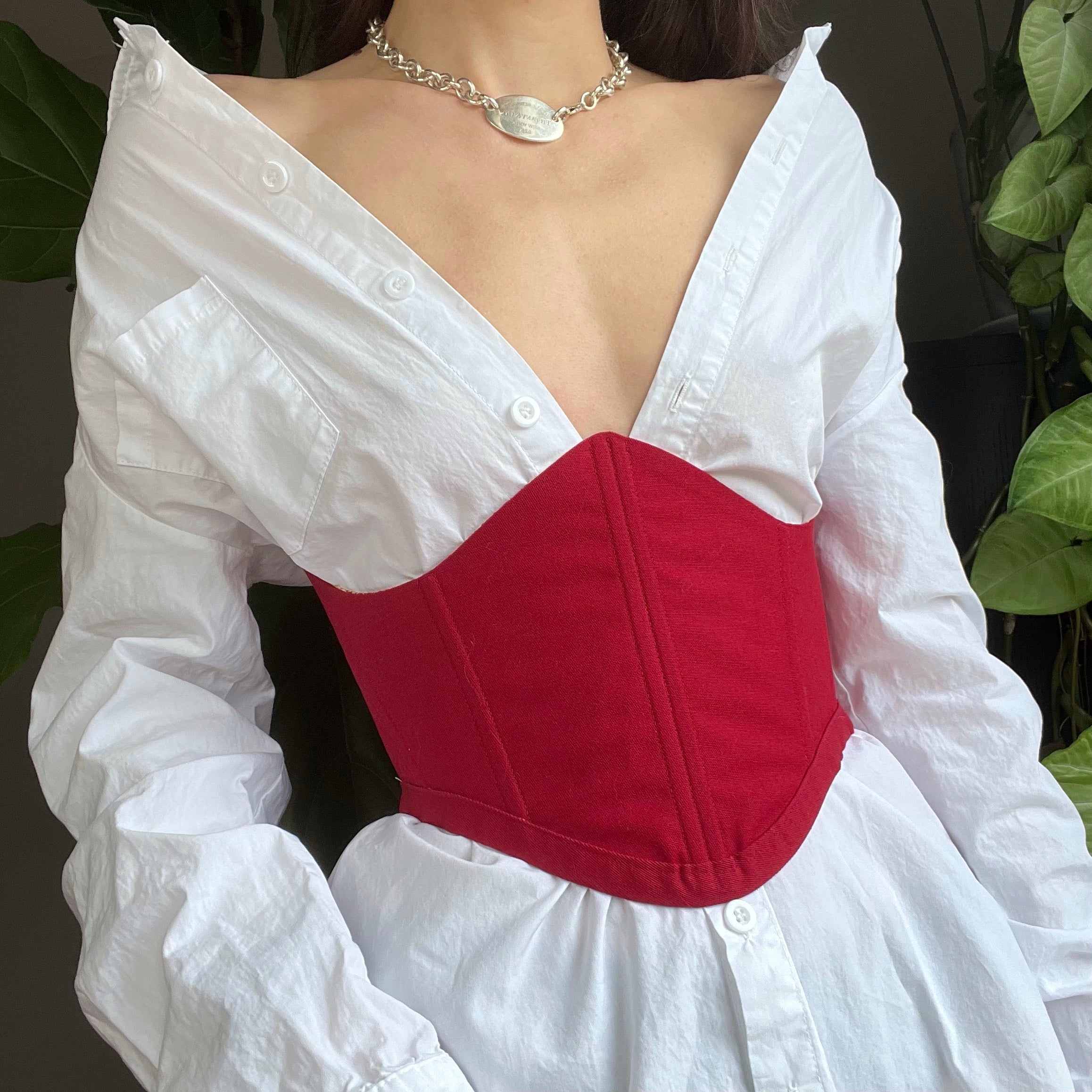 Red and Yellow Toile Corset Belt