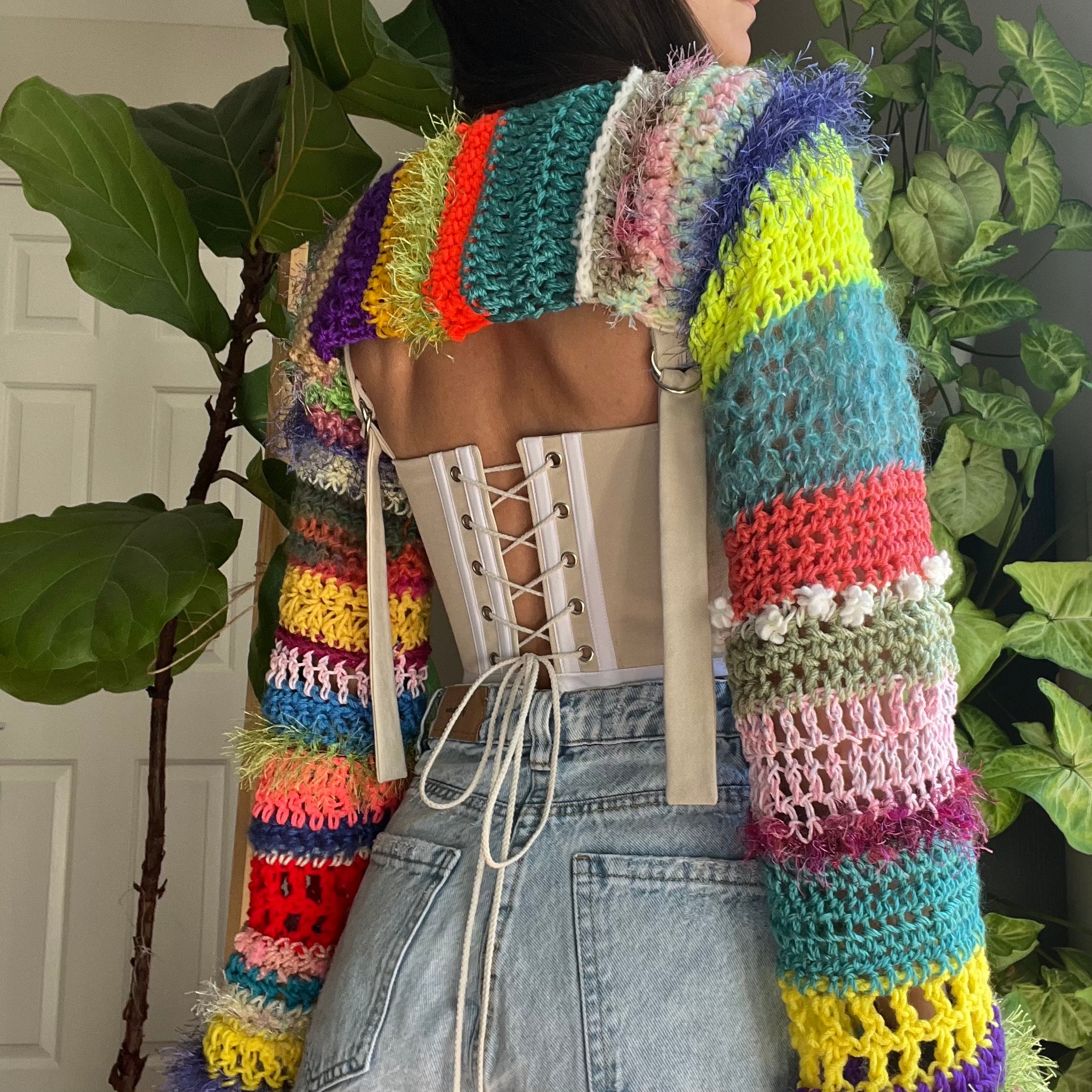 Rainbow Crocheted Shrug Bolero V10